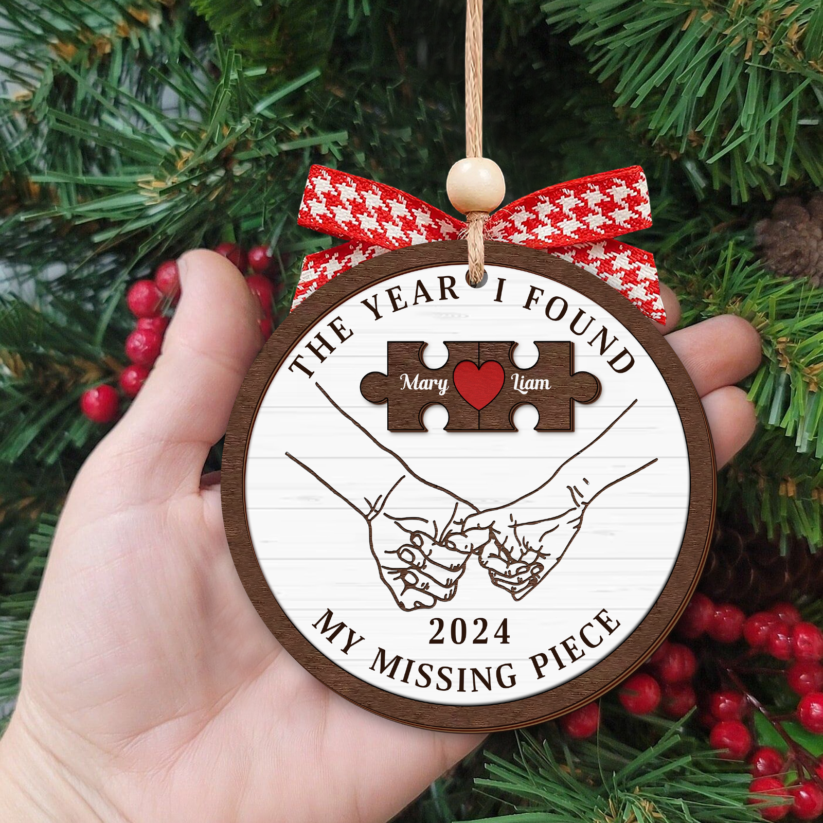 Customized Missing Piece Couple Ornament, Two Layer Wooden Christmas Ornament, CF657 - 19Gifts