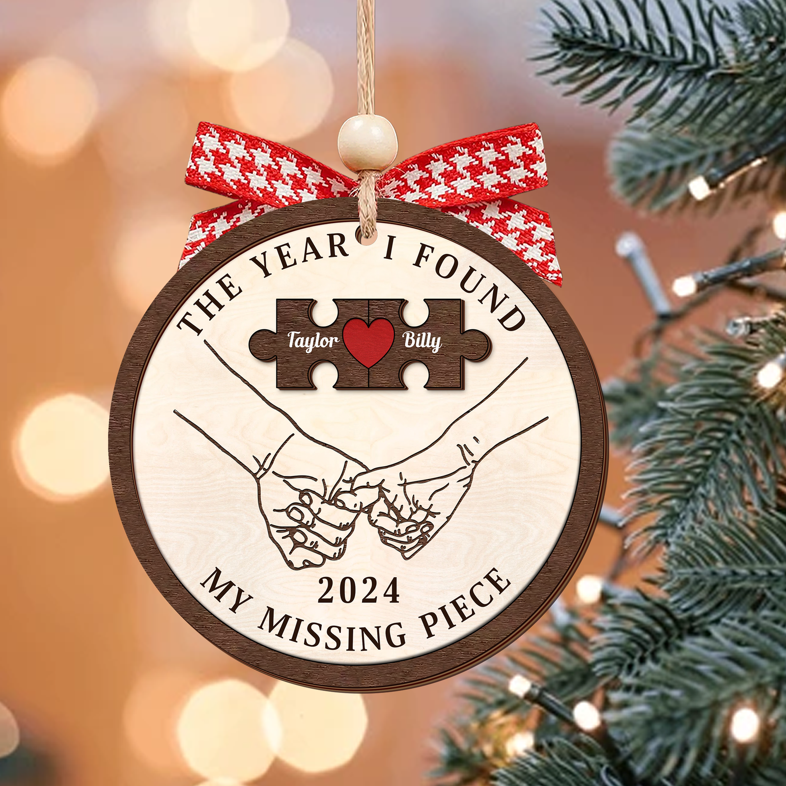 Customized Missing Piece Couple Ornament, Two Layer Wooden Christmas Ornament, CF657 - 19Gifts