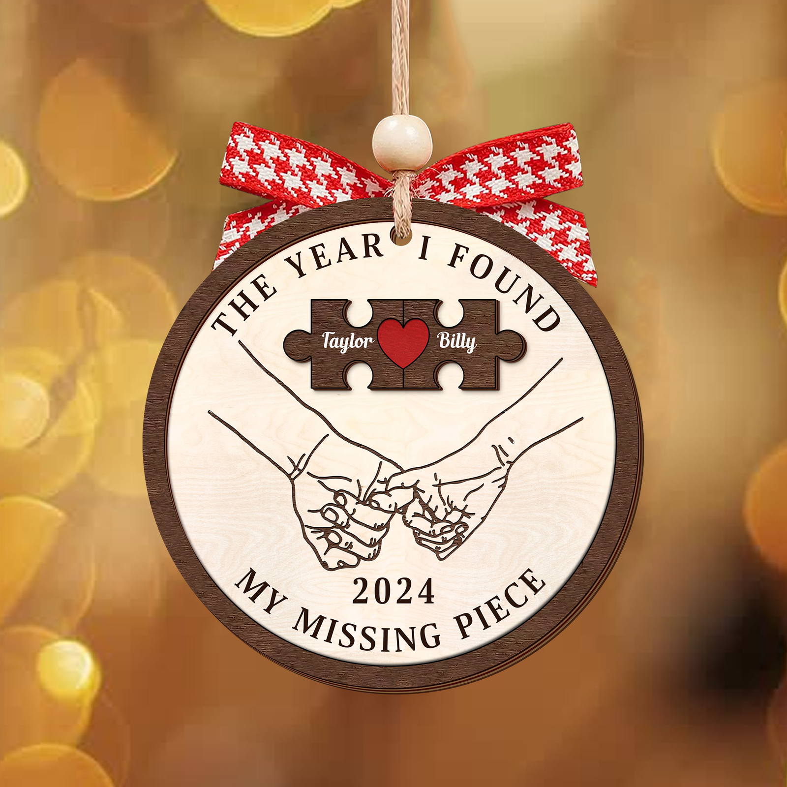 Customized Missing Piece Couple Ornament, Two Layer Wooden Christmas Ornament, CF657 - 19Gifts