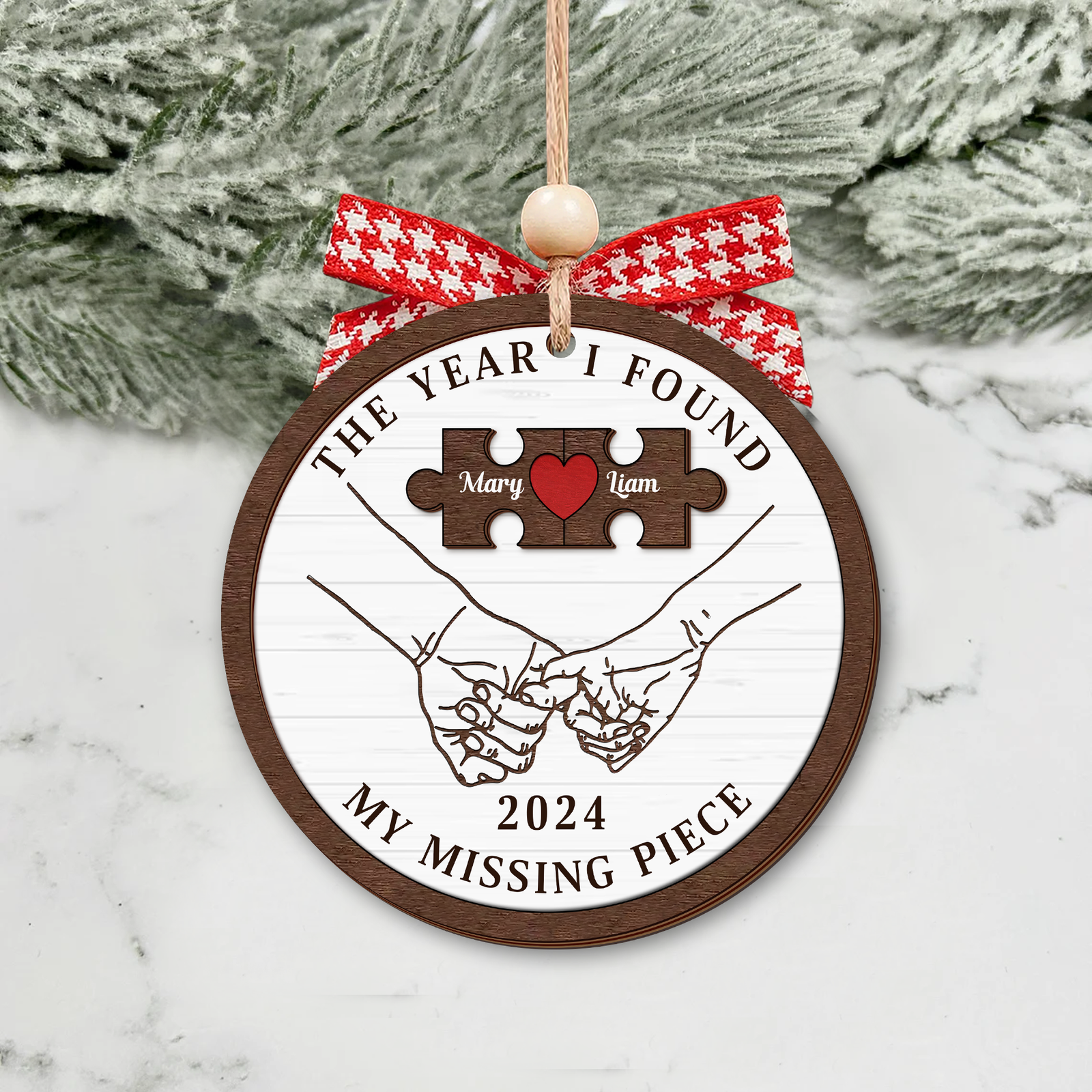 Customized Missing Piece Couple Ornament, Two Layer Wooden Christmas Ornament, CF657 - 19Gifts