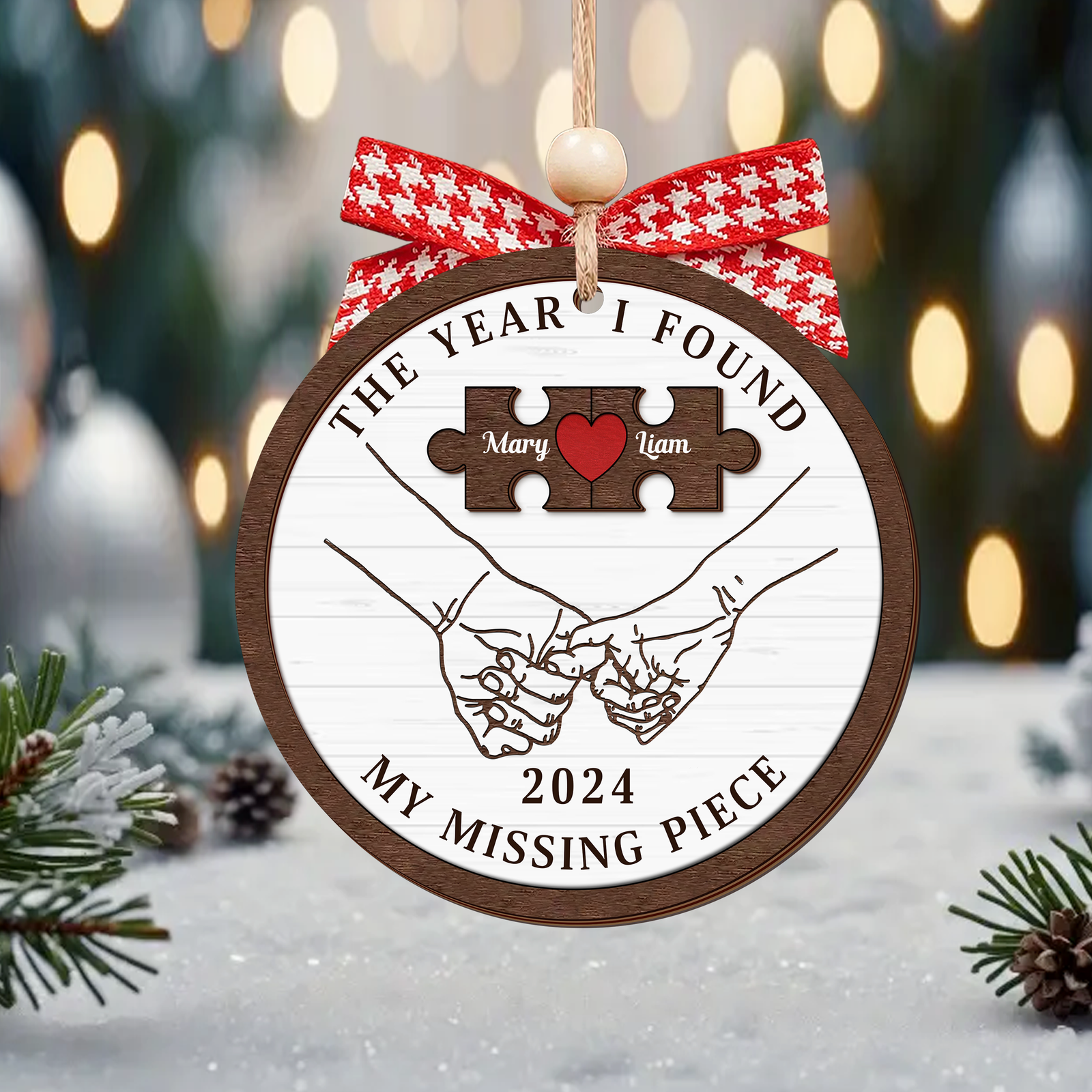 Customized Missing Piece Couple Ornament, Two Layer Wooden Christmas Ornament, CF657 - 19Gifts