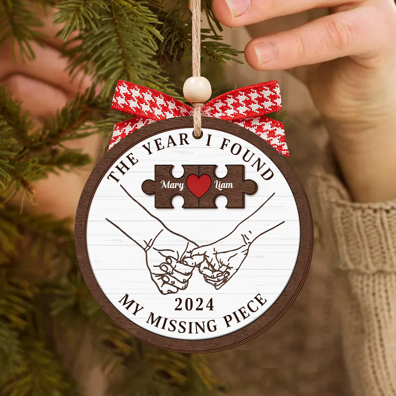 Customized Missing Piece Couple Ornament, Two Layer Wooden Christmas Ornament, CF657 - 19Gifts