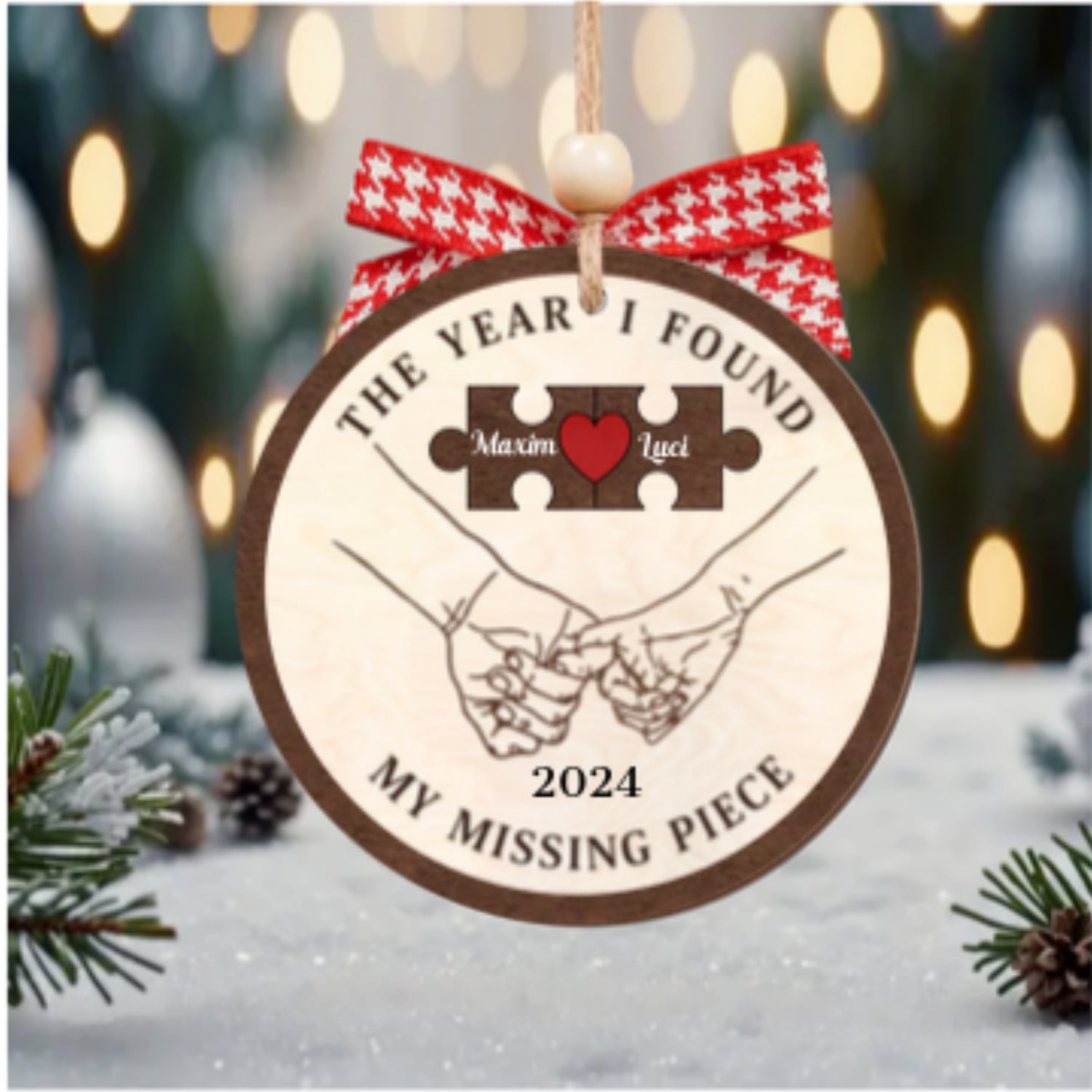 Customized Missing Piece Couple Ornament, Two Layer Wooden Christmas Ornament, CF657 - 19Gifts