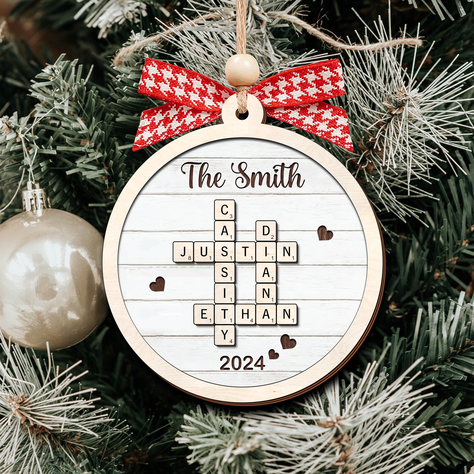 Customized Personalized Family Crossword Ornament, Wooden Christmas Ornament - 19Gifts