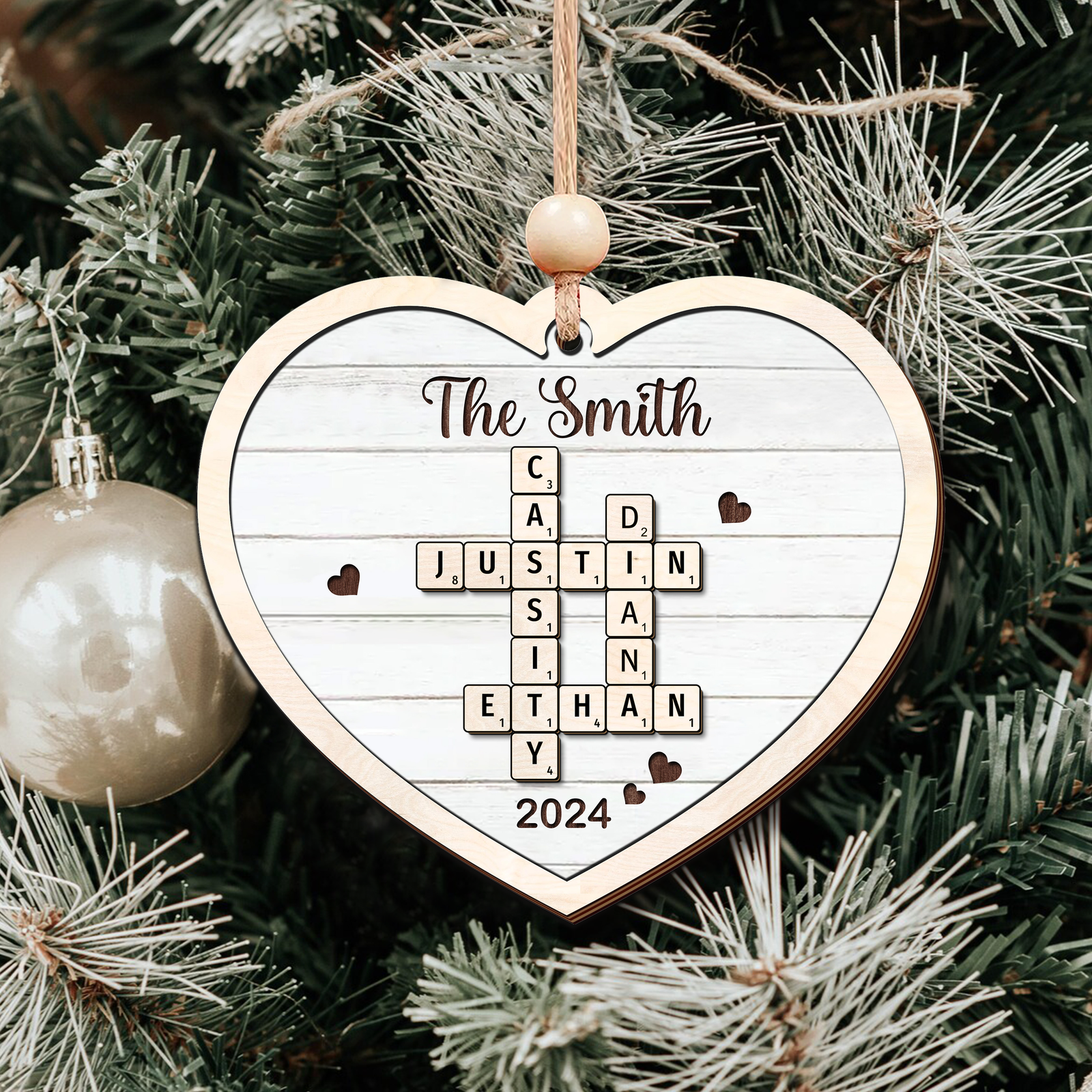 Customized Personalized Family Crossword Ornament, Wooden Christmas Ornament - 19Gifts