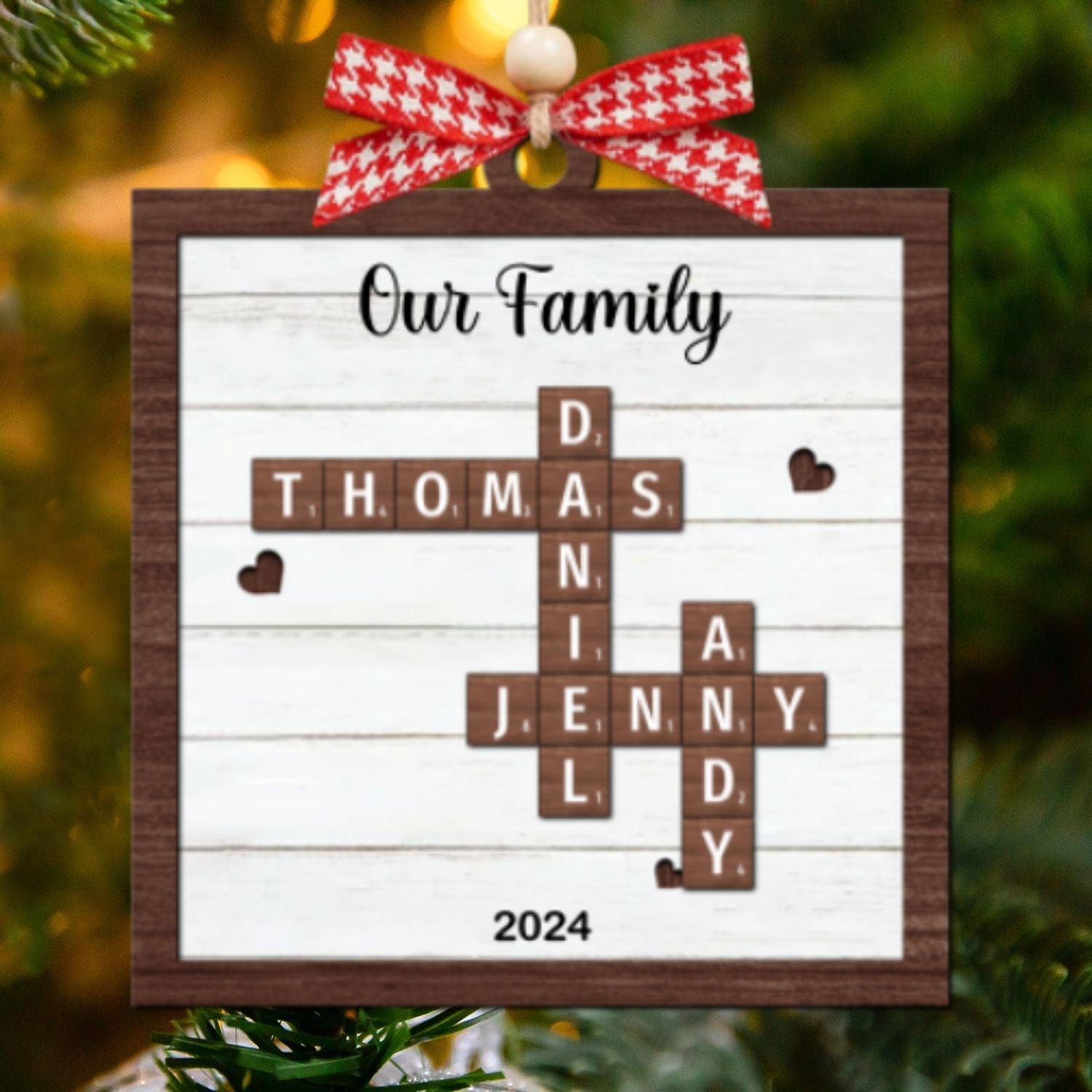 Customized Personalized Family Crossword Ornament, Wooden Christmas Ornament - 19Gifts