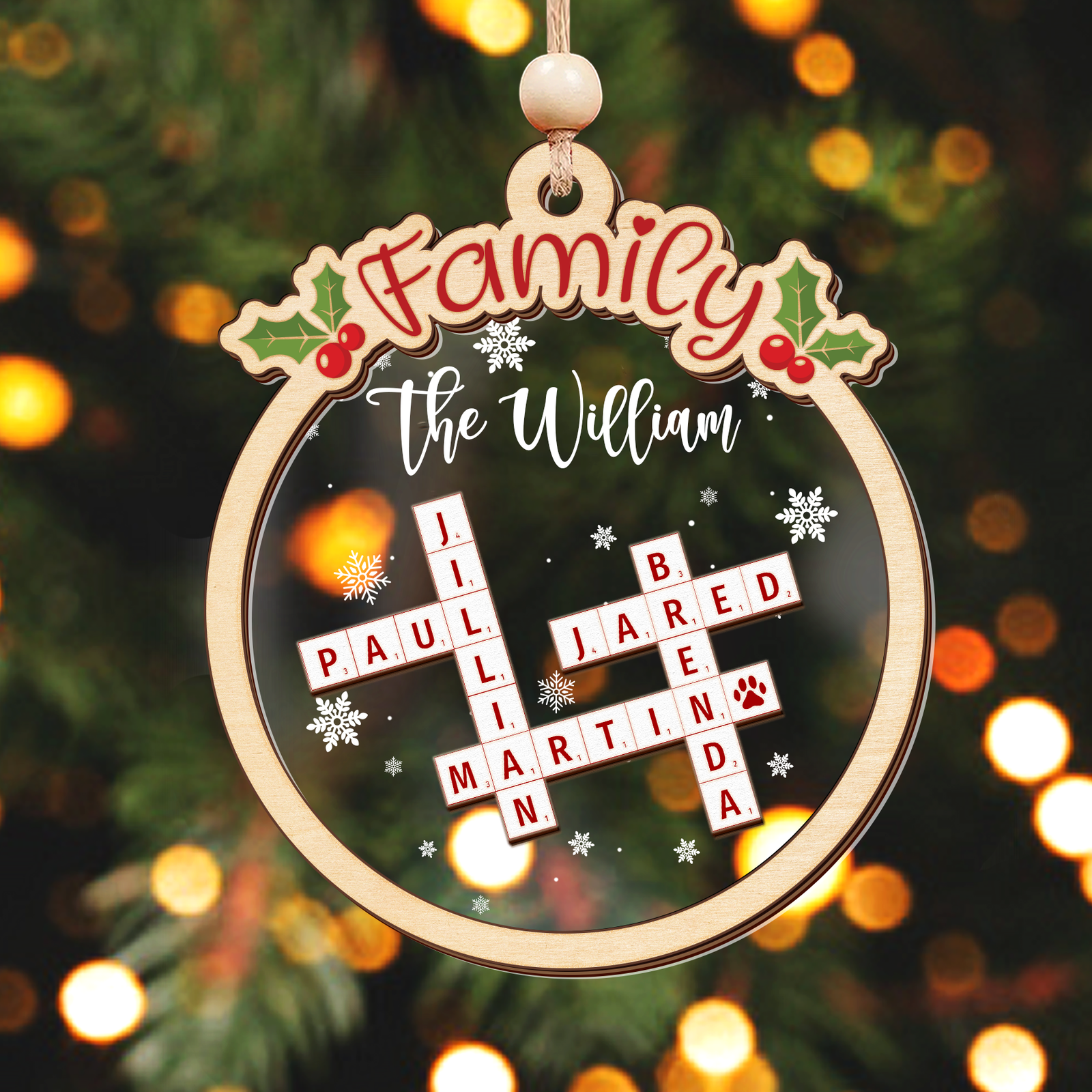 Family Crossword Puzzle Art Wooden Ornament, Christmas Gift For Family, Custom Name Crossword Ornament For Family CF360 - 19Gifts