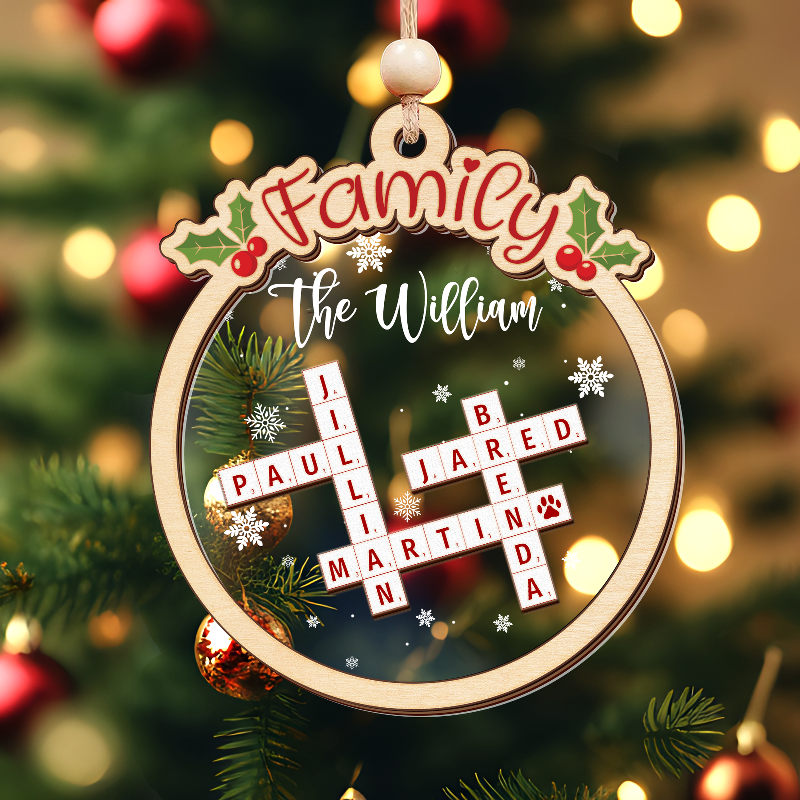 Family Crossword Puzzle Art Wooden Ornament, Christmas Gift For Family, Custom Name Crossword Ornament For Family CF360 - 19Gifts
