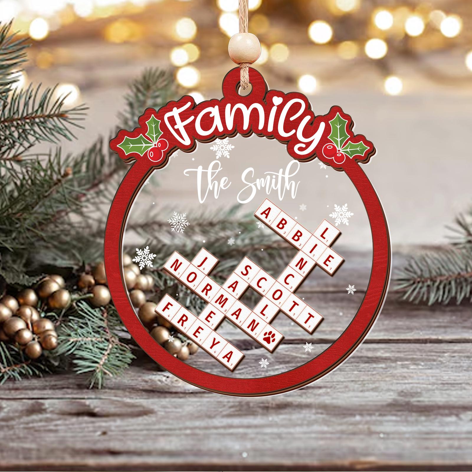Family Crossword Puzzle Art Wooden Ornament, Christmas Gift For Family, Custom Name Crossword Ornament For Family CF360 - 19Gifts
