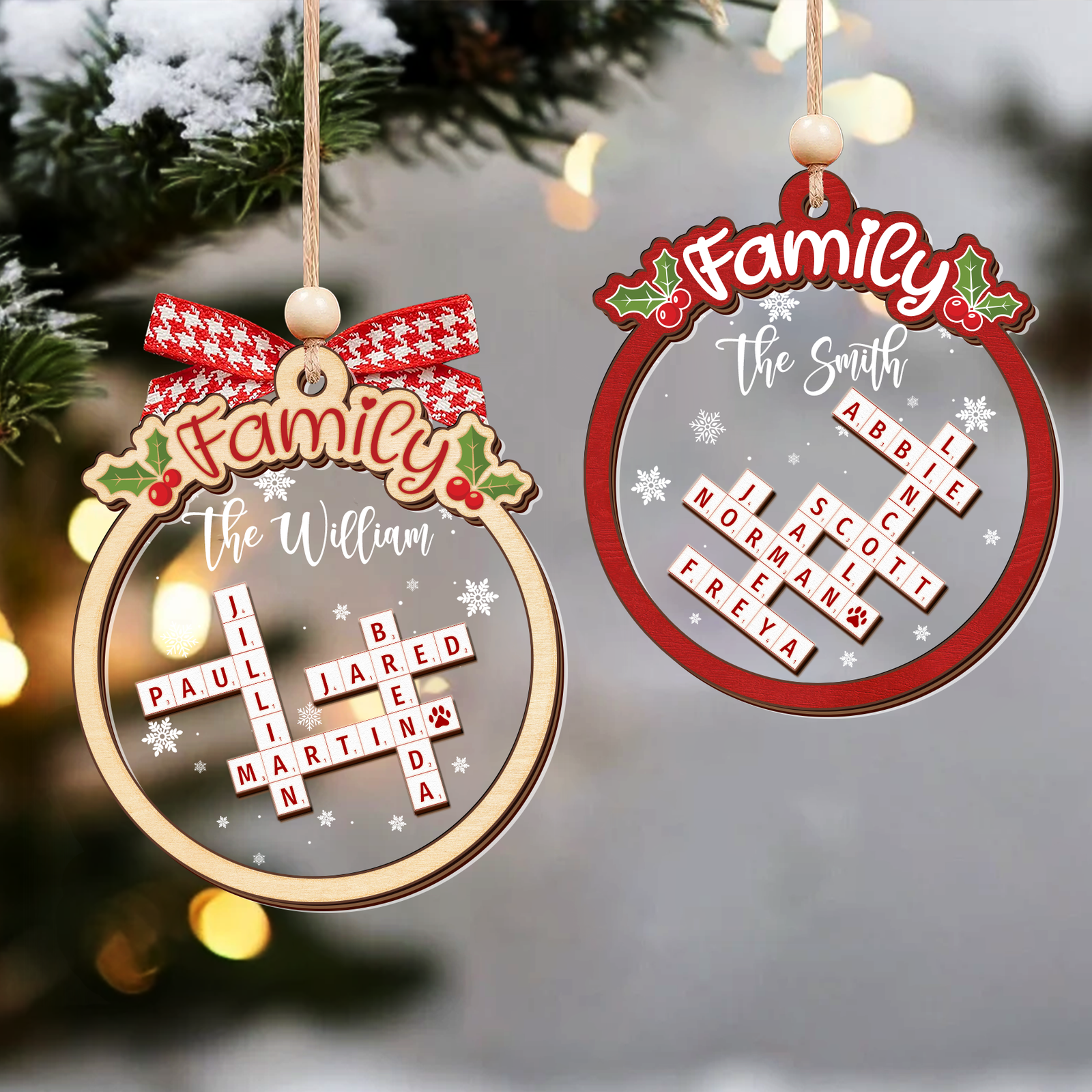 Family Crossword Puzzle Art Wooden Ornament, Christmas Gift For Family, Custom Name Crossword Ornament For Family CF360 - 19Gifts