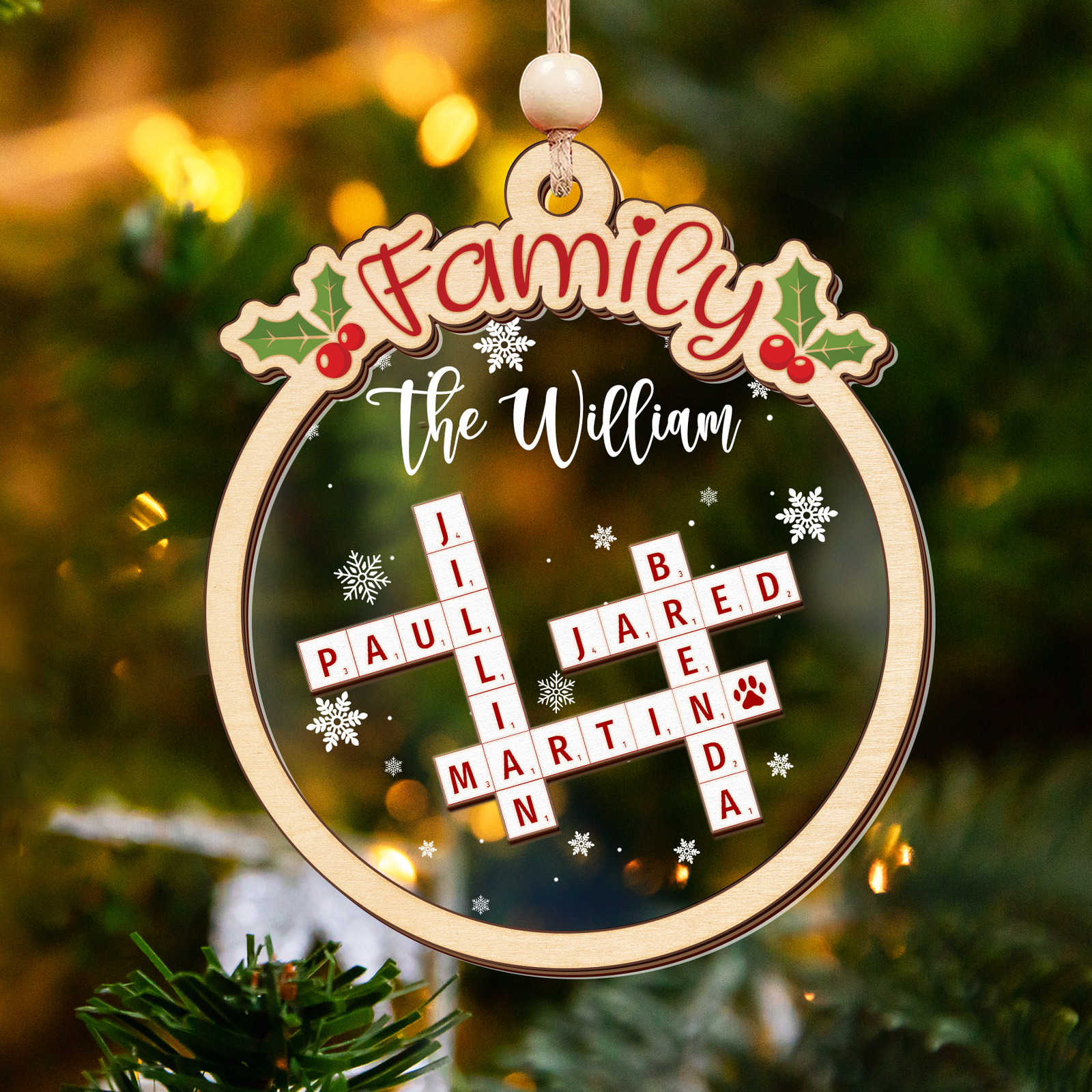 Family Crossword Puzzle Art Wooden Ornament, Christmas Gift For Family, Custom Name Crossword Ornament For Family CF360 - 19Gifts