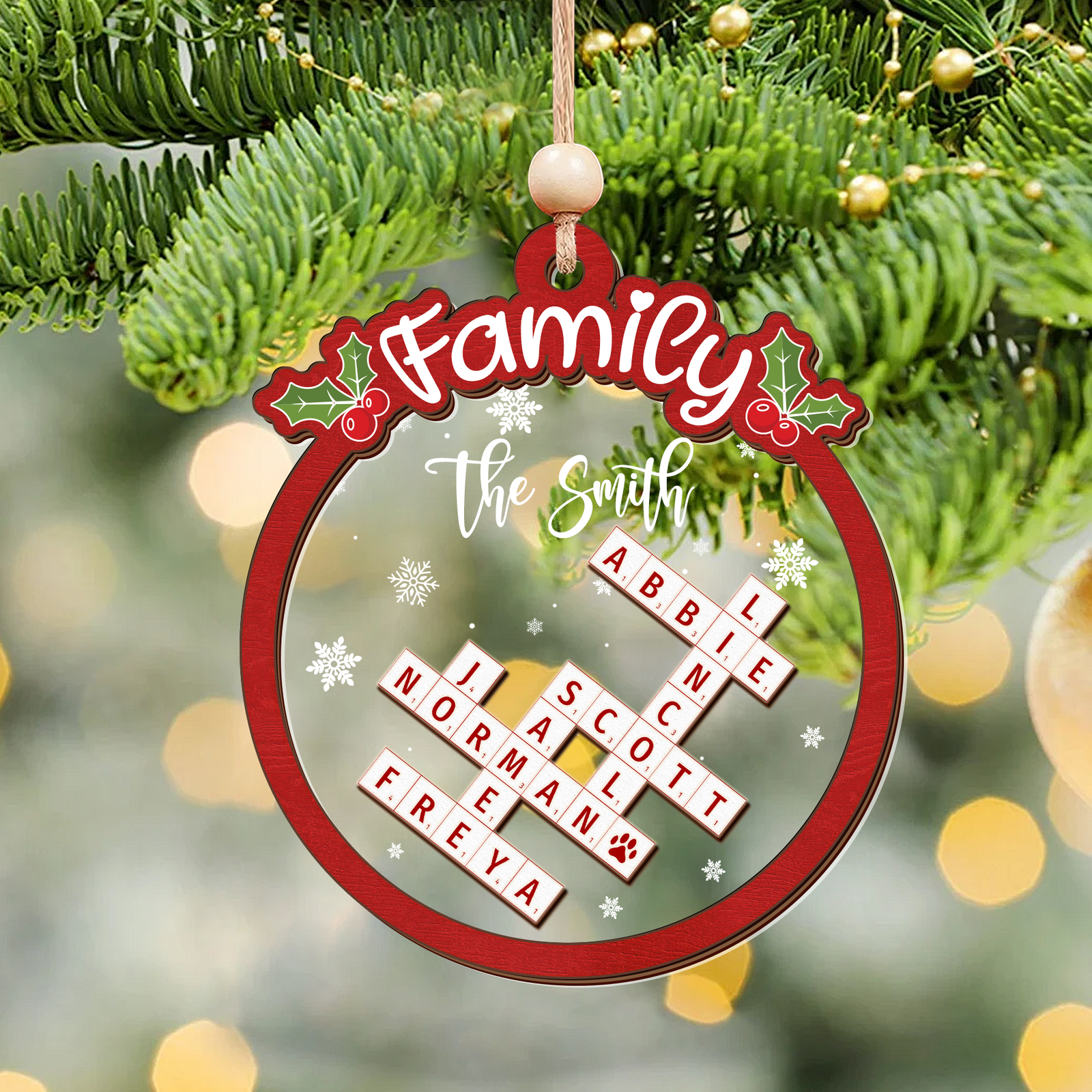 Family Crossword Puzzle Art Wooden Ornament, Christmas Gift For Family, Custom Name Crossword Ornament For Family CF360 - 19Gifts