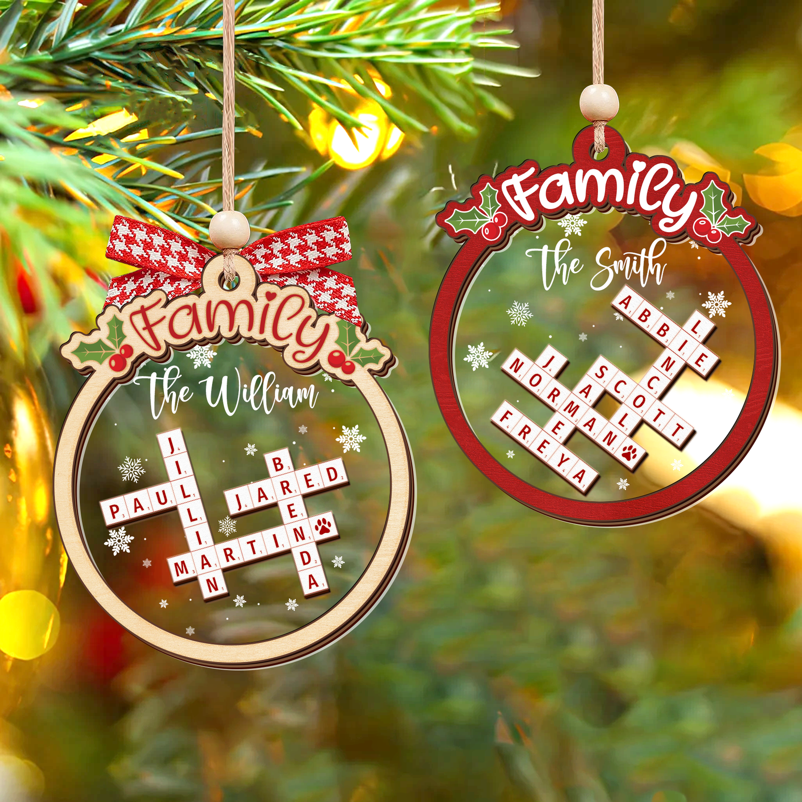 Family Crossword Puzzle Art Wooden Ornament, Christmas Gift For Family, Custom Name Crossword Ornament For Family CF360 - 19Gifts