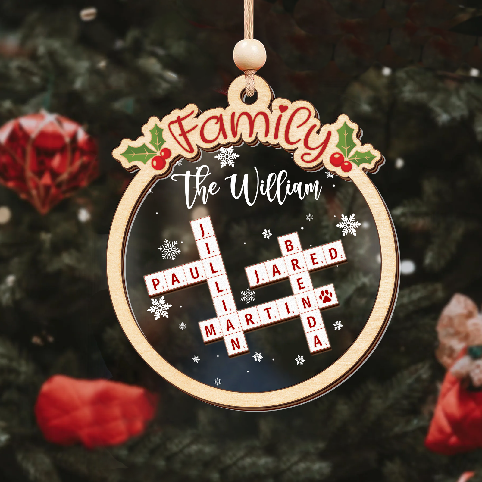 Family Crossword Puzzle Art Wooden Ornament, Christmas Gift For Family, Custom Name Crossword Ornament For Family CF360 - 19Gifts