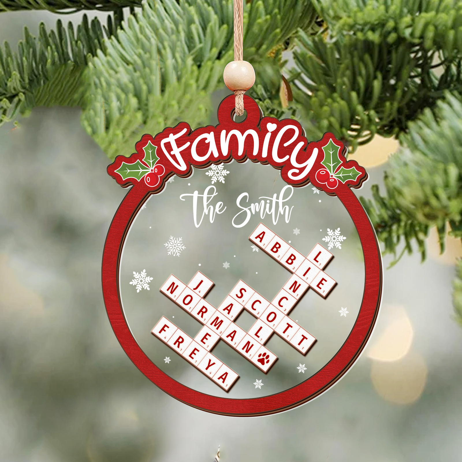 Family Crossword Puzzle Art Wooden Ornament, Christmas Gift For Family, Custom Name Crossword Ornament For Family CF360 - 19Gifts