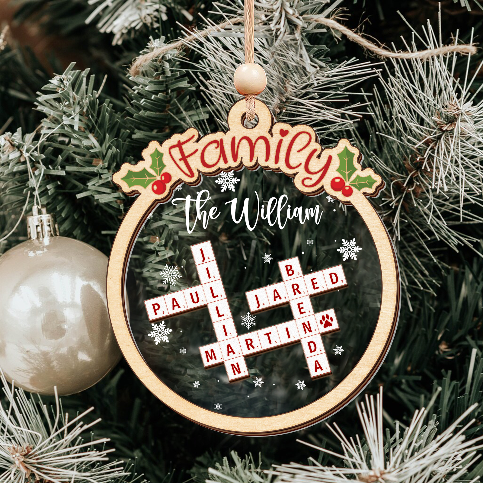 Family Crossword Puzzle Art Wooden Ornament, Christmas Gift For Family, Custom Name Crossword Ornament For Family CF360 - 19Gifts