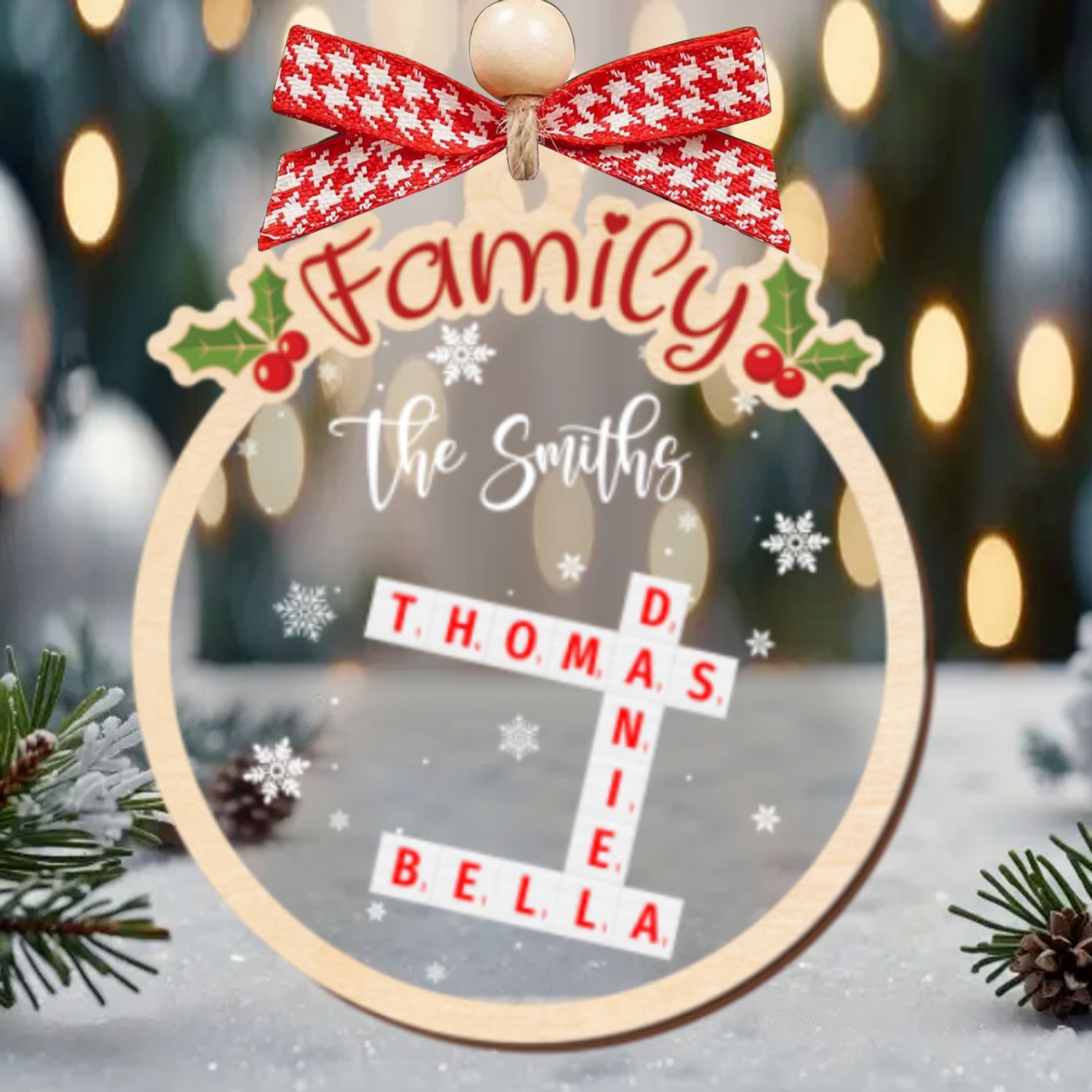 Family Crossword Puzzle Art Wooden Ornament, Christmas Gift For Family, Custom Name Crossword Ornament For Family CF360 - 19Gifts