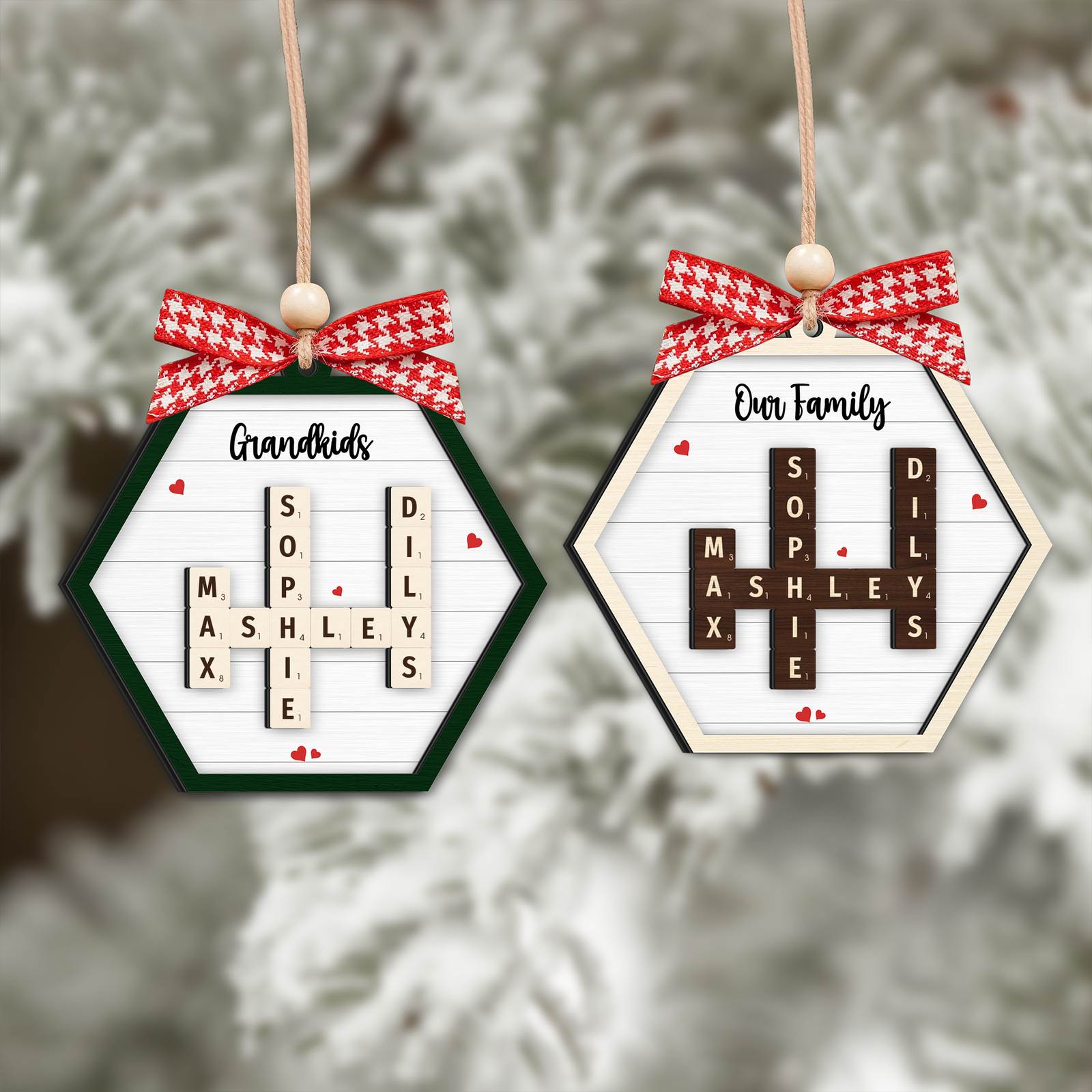 Family Members Names Crossword Puzzle Art, Personalized 2-Layer Wooden Ornament CF328 - 19Gifts