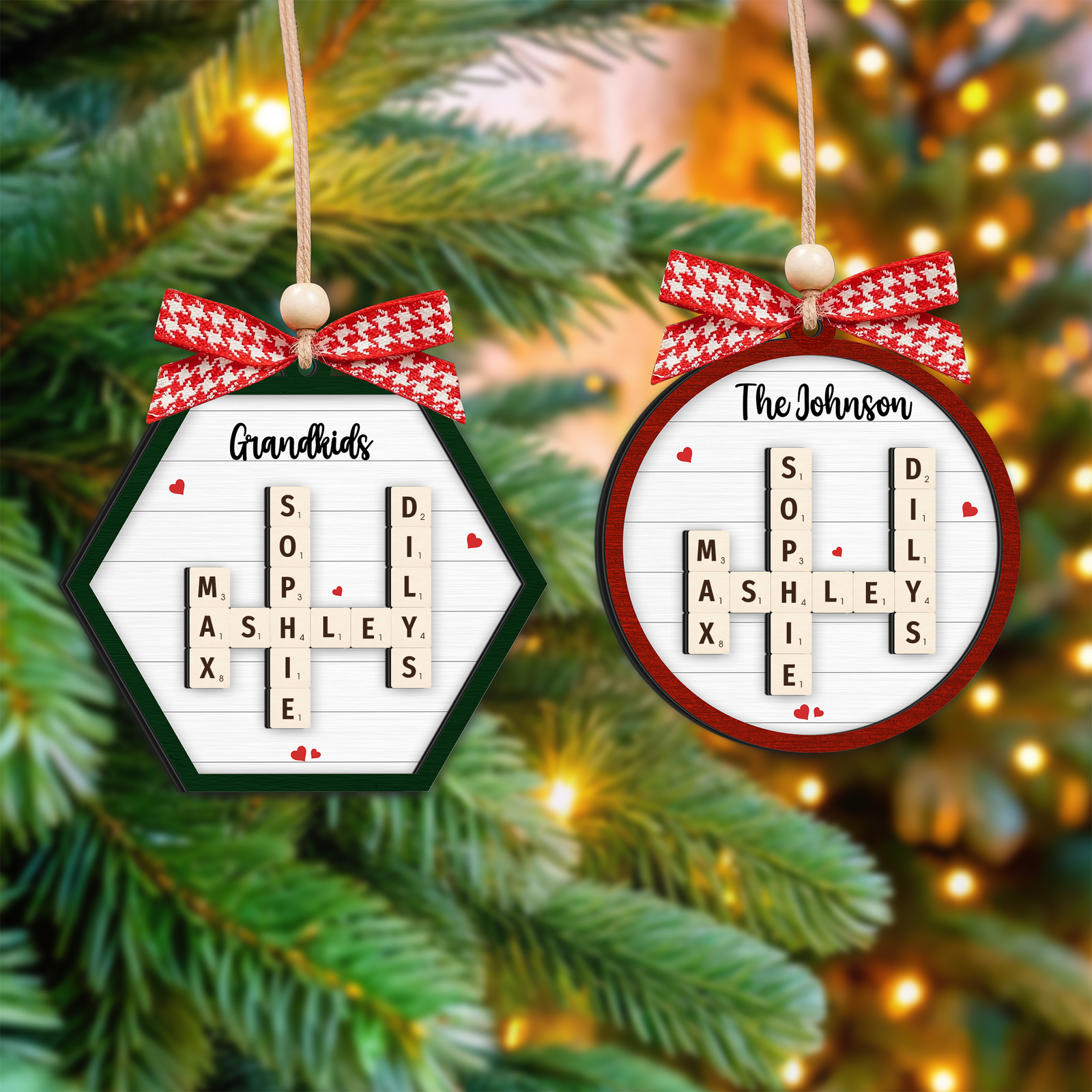 Family Members Names Crossword Puzzle Art, Personalized 2-Layer Wooden Ornament CF328 - 19Gifts