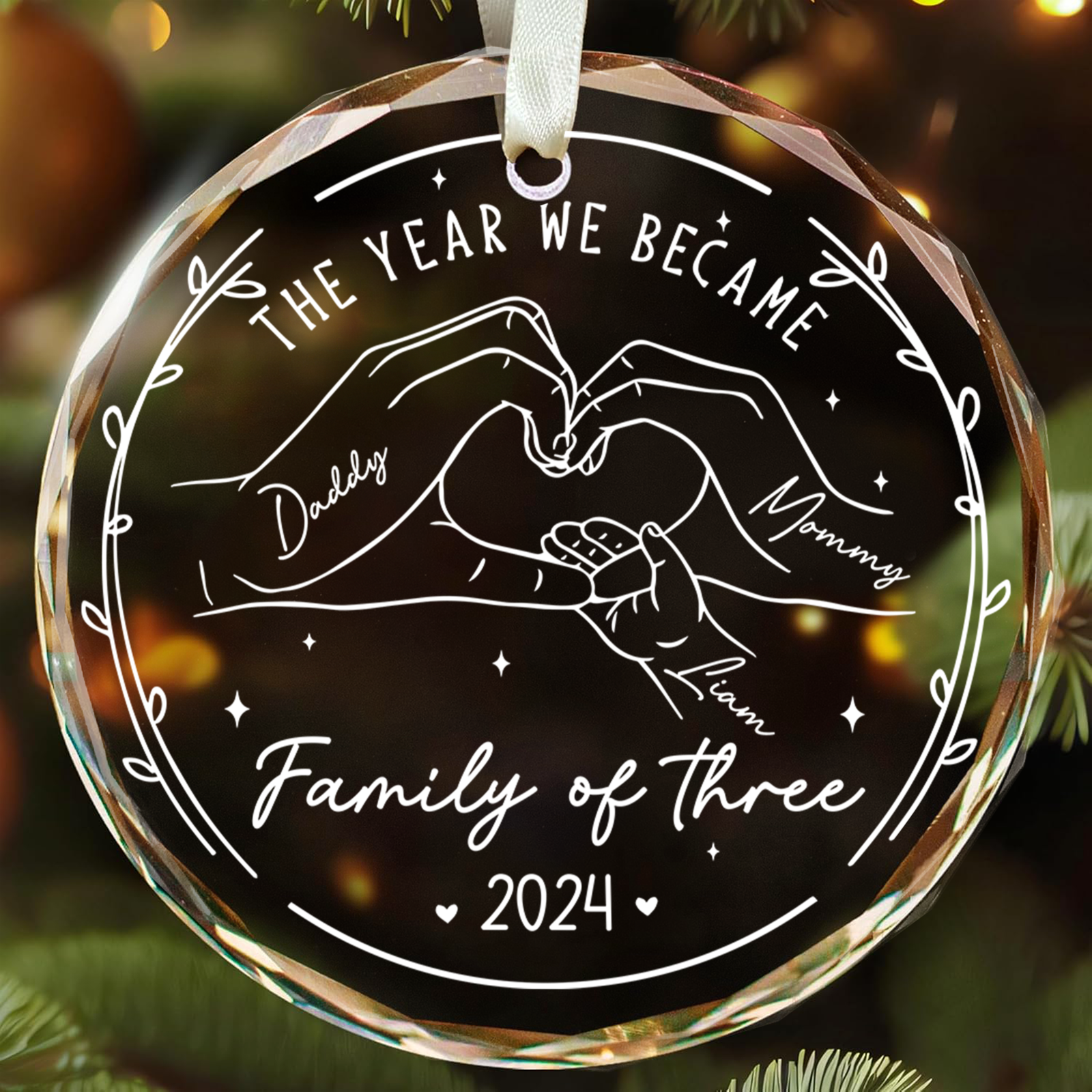 Family Of Three Glass Ornament, Baby's First Christmas Ornament 2024, New Parents Gifts for Couples, Personalized Gift for New Parents, New Mom and Dad Gifts First Time GX04-70 - 19Gifts