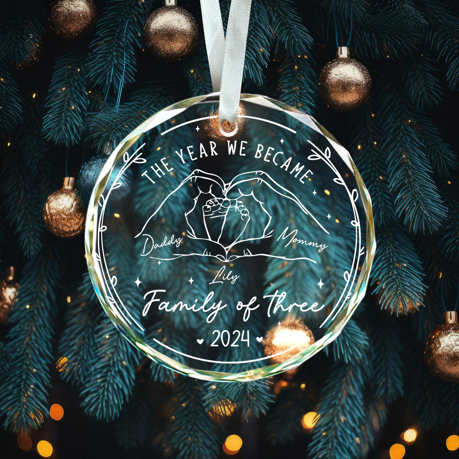 Family Of Three Glass Ornament, Baby's First Christmas Ornament 2024, New Parents Gifts for Couples, Personalized Gift for New Parents, New Mom and Dad Gifts First Time GX04-70 - 19Gifts