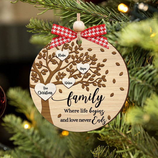 Family Tree Member Names Personalized 2-Layer Wooden Ornament CF283 - 19Gifts
