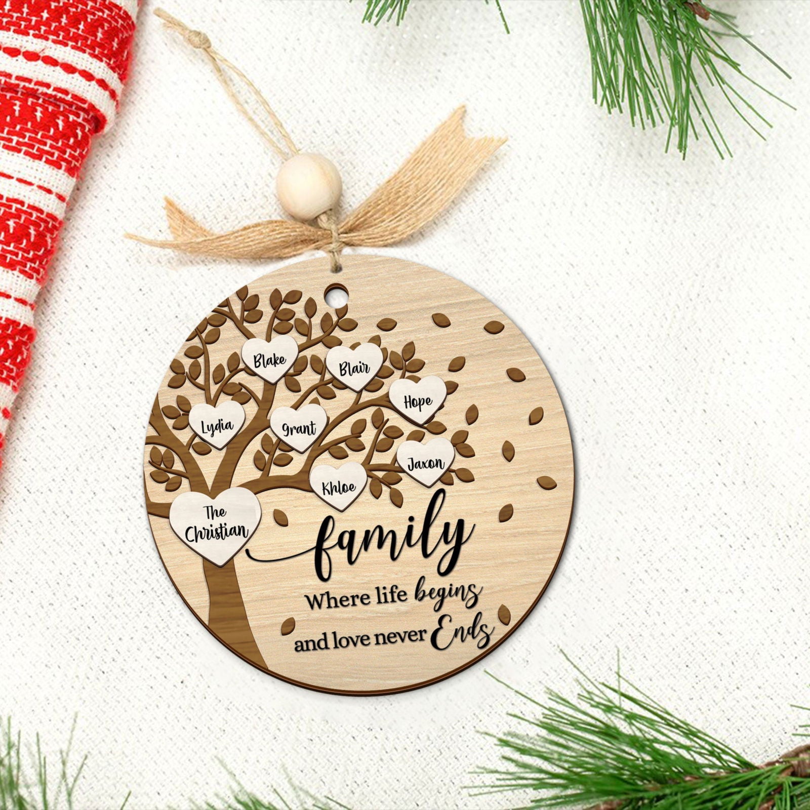 Family Tree Member Names Personalized 2-Layer Wooden Ornament CF283 - 19Gifts
