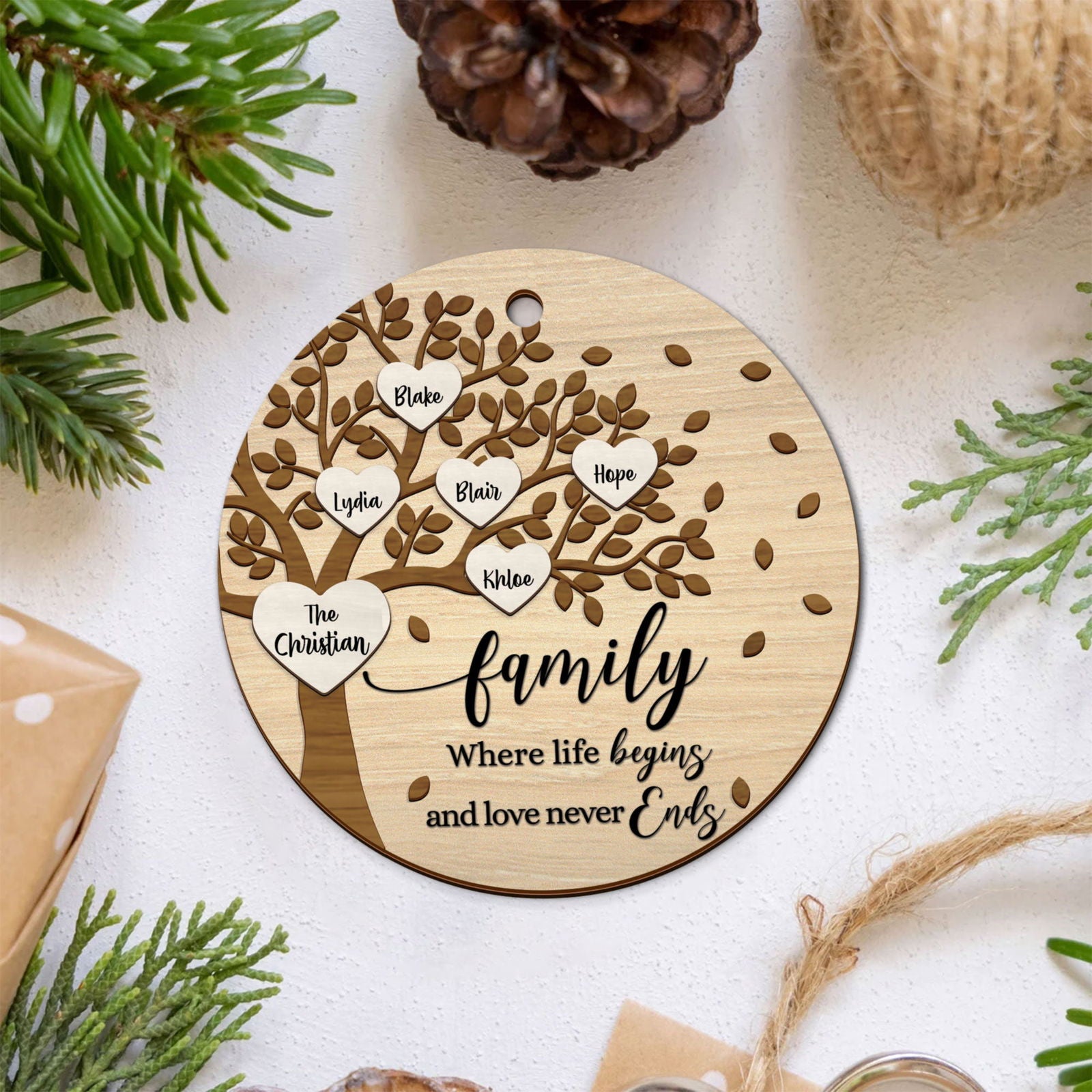 Family Tree Member Names Personalized 2-Layer Wooden Ornament CF283 - 19Gifts