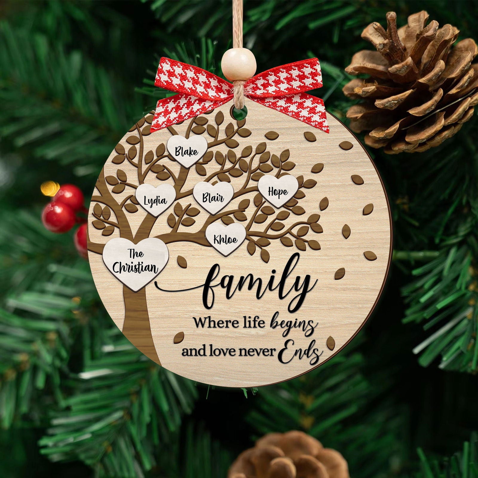 Family Tree Member Names Personalized 2-Layer Wooden Ornament CF283 - 19Gifts