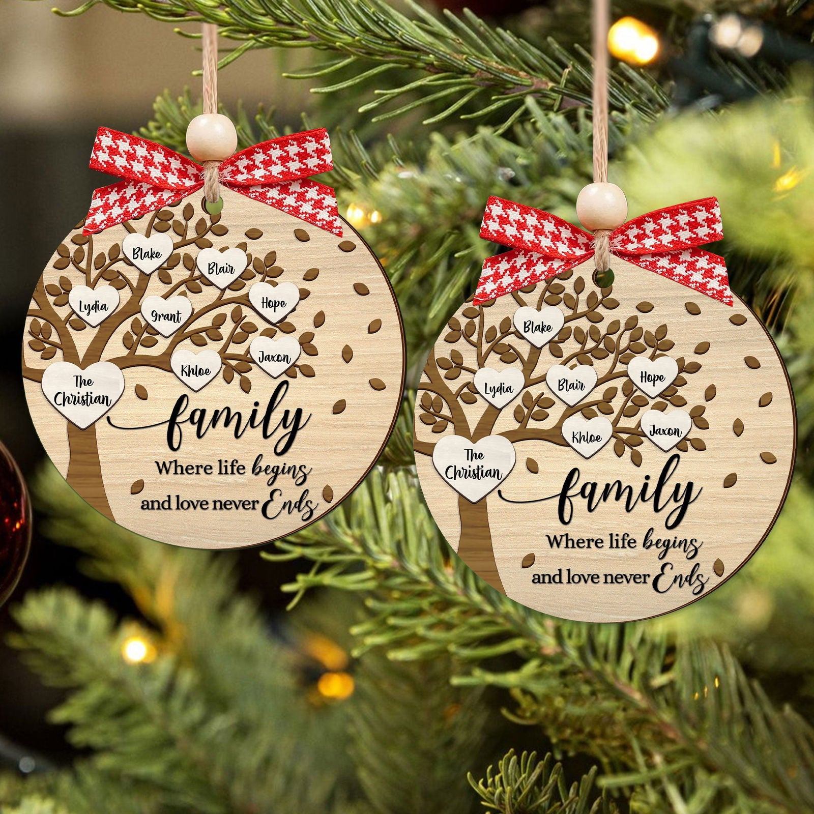Family Tree Member Names Personalized 2-Layer Wooden Ornament CF283 - 19Gifts
