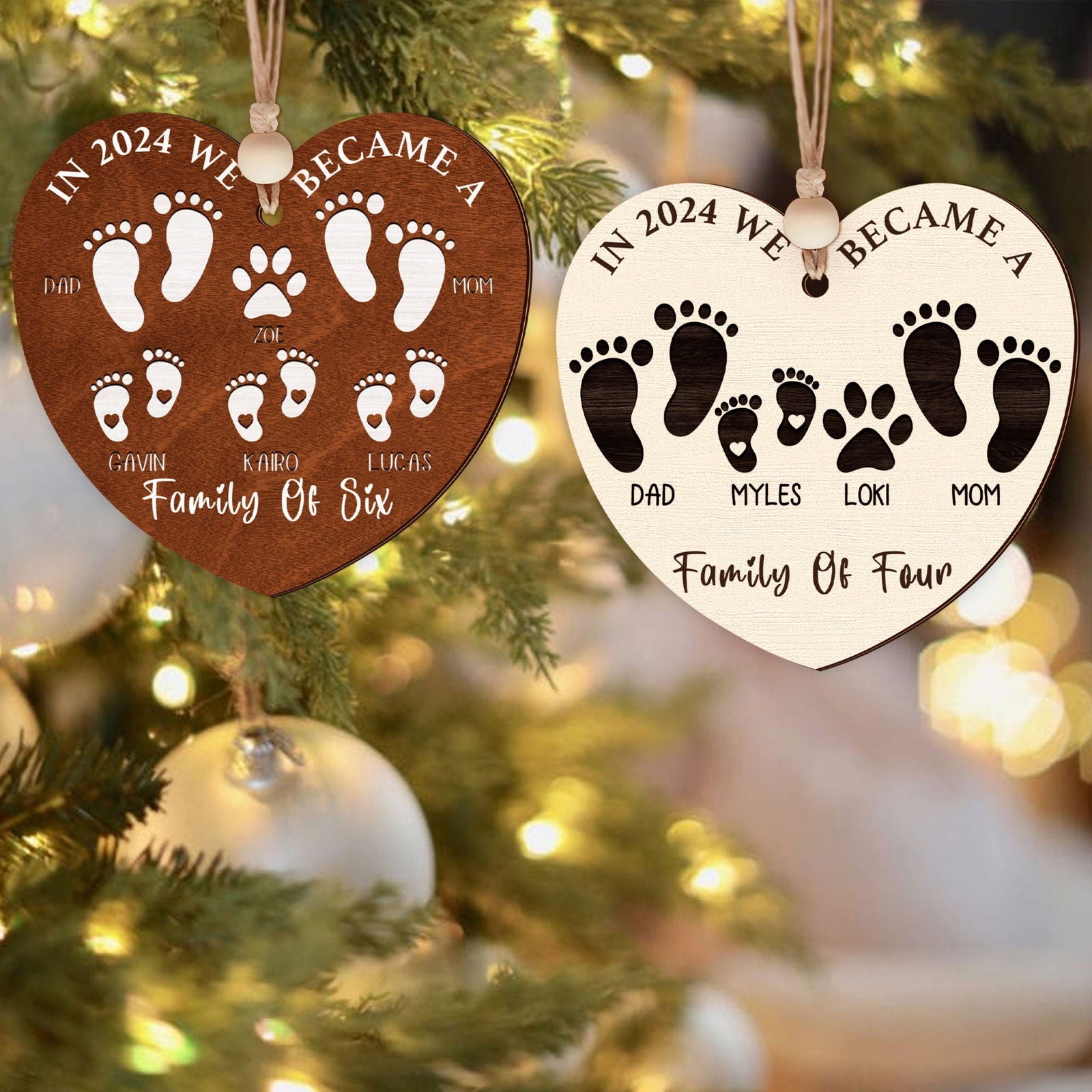 First Christmas As A Family Of Four Footprints, Personalized Custom Shaped Wooden Ornament CF701 - 19Gifts