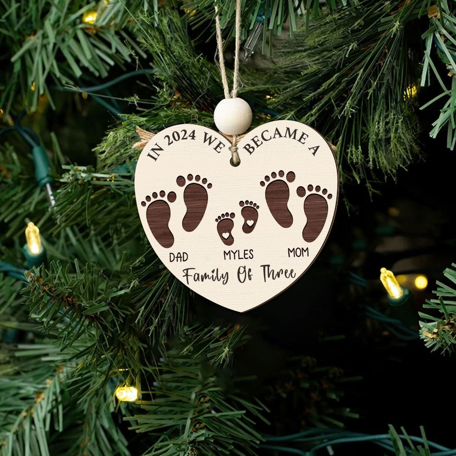First Christmas As A Family Of Four Footprints, Personalized Custom Shaped Wooden Ornament CF701 - 19Gifts
