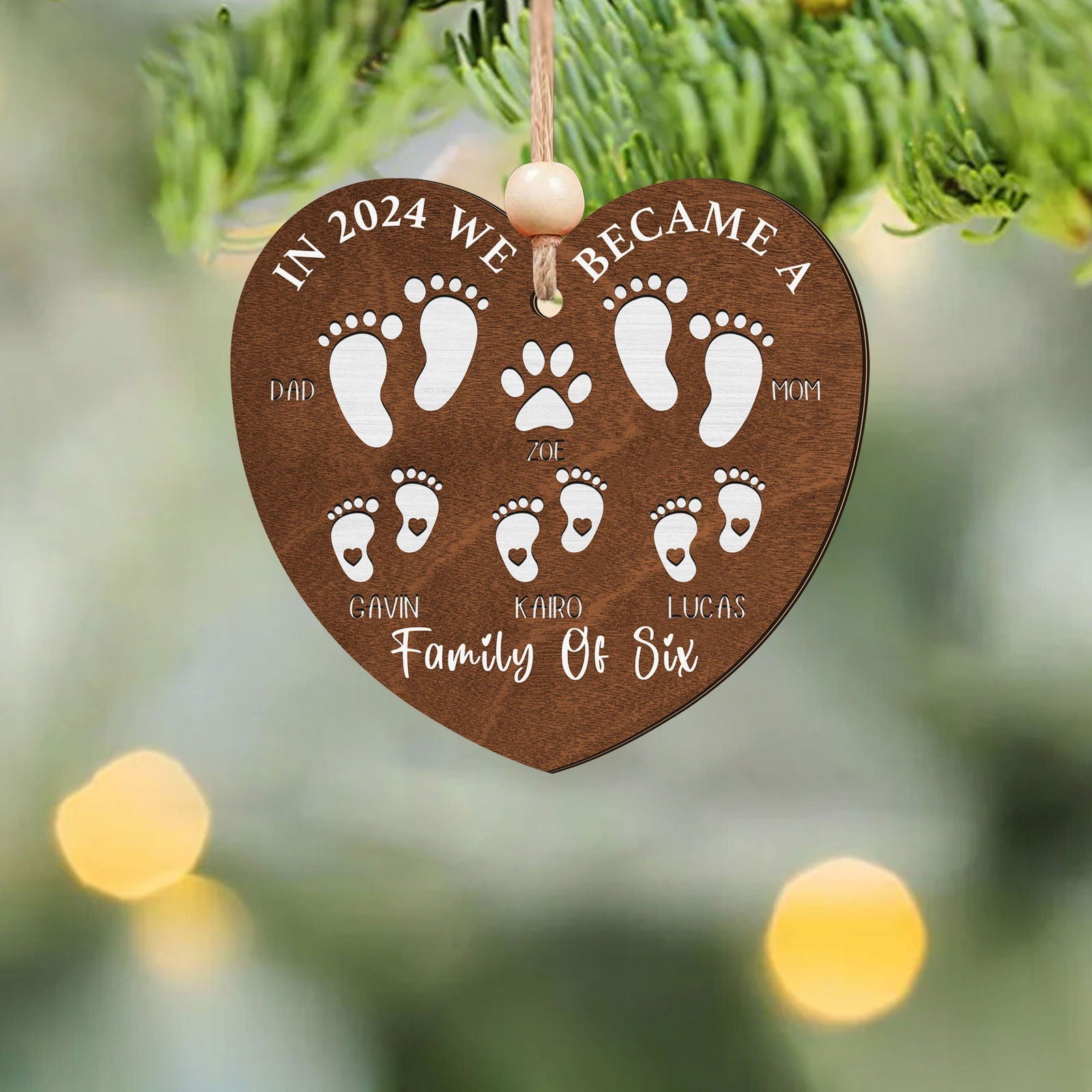 First Christmas As A Family Of Four Footprints, Personalized Custom Shaped Wooden Ornament CF701 - 19Gifts