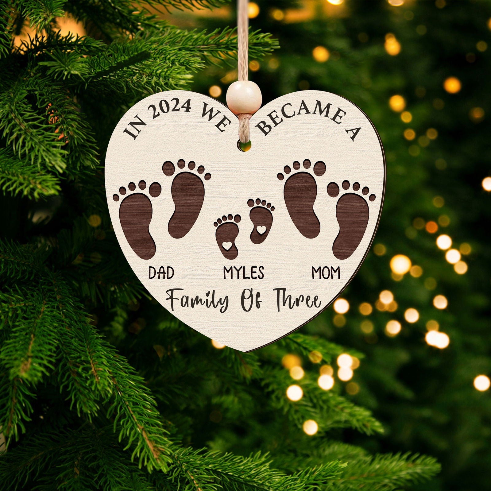 First Christmas As A Family Of Four Footprints, Personalized Custom Shaped Wooden Ornament CF701 - 19Gifts