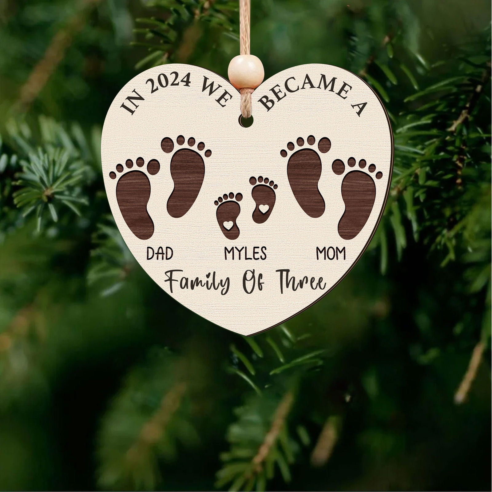 First Christmas As A Family Of Four Footprints, Personalized Custom Shaped Wooden Ornament CF701 - 19Gifts