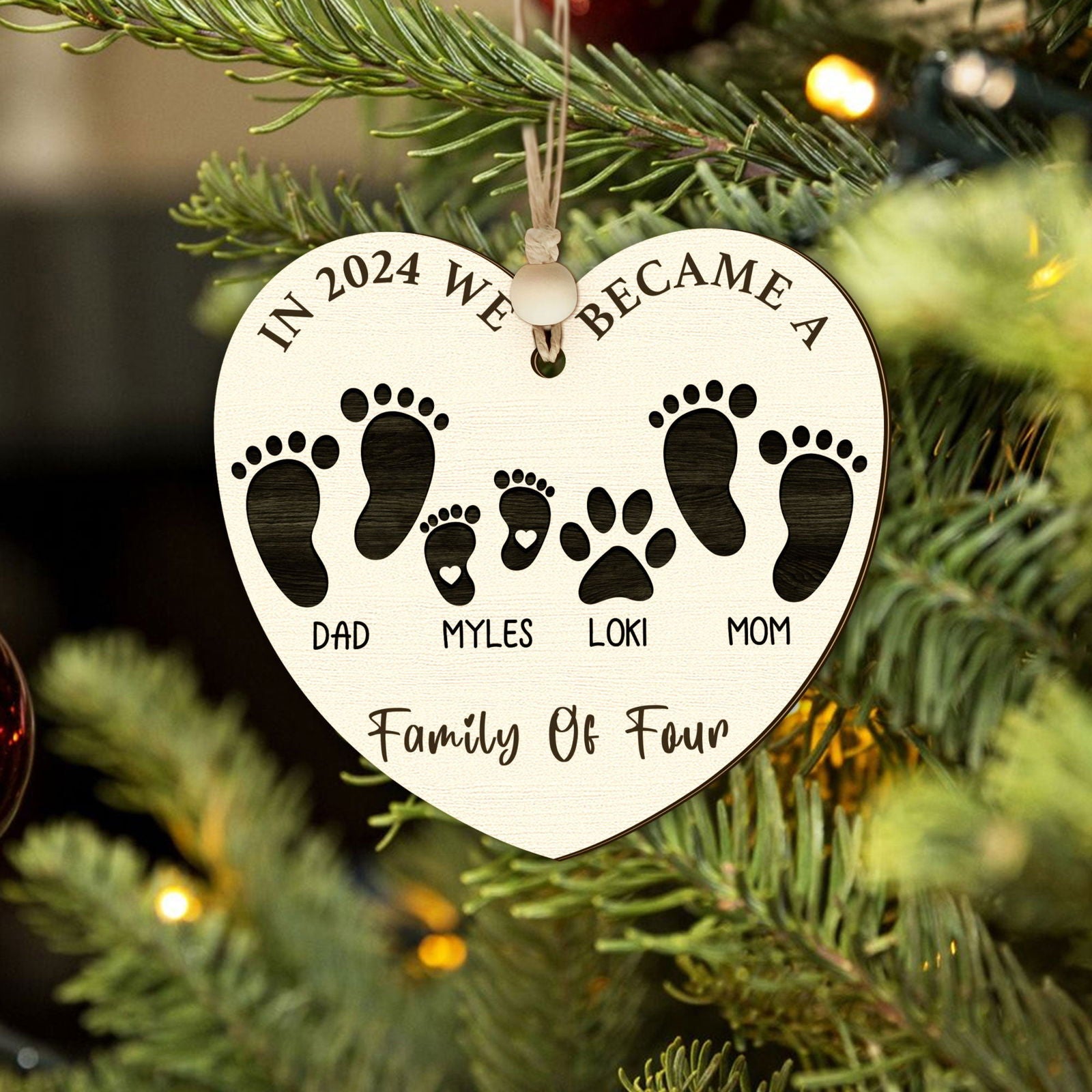 First Christmas As A Family Of Four Footprints, Personalized Custom Shaped Wooden Ornament CF701 - 19Gifts