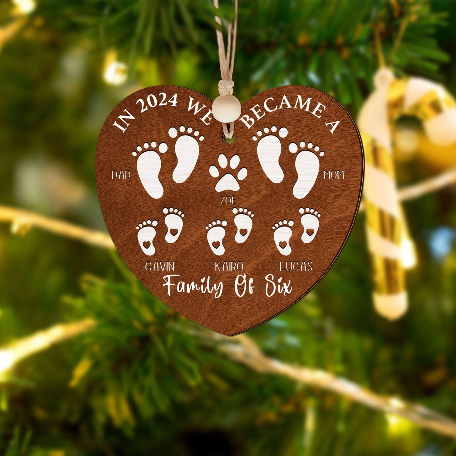 First Christmas As A Family Of Four Footprints, Personalized Custom Shaped Wooden Ornament CF701 - 19Gifts