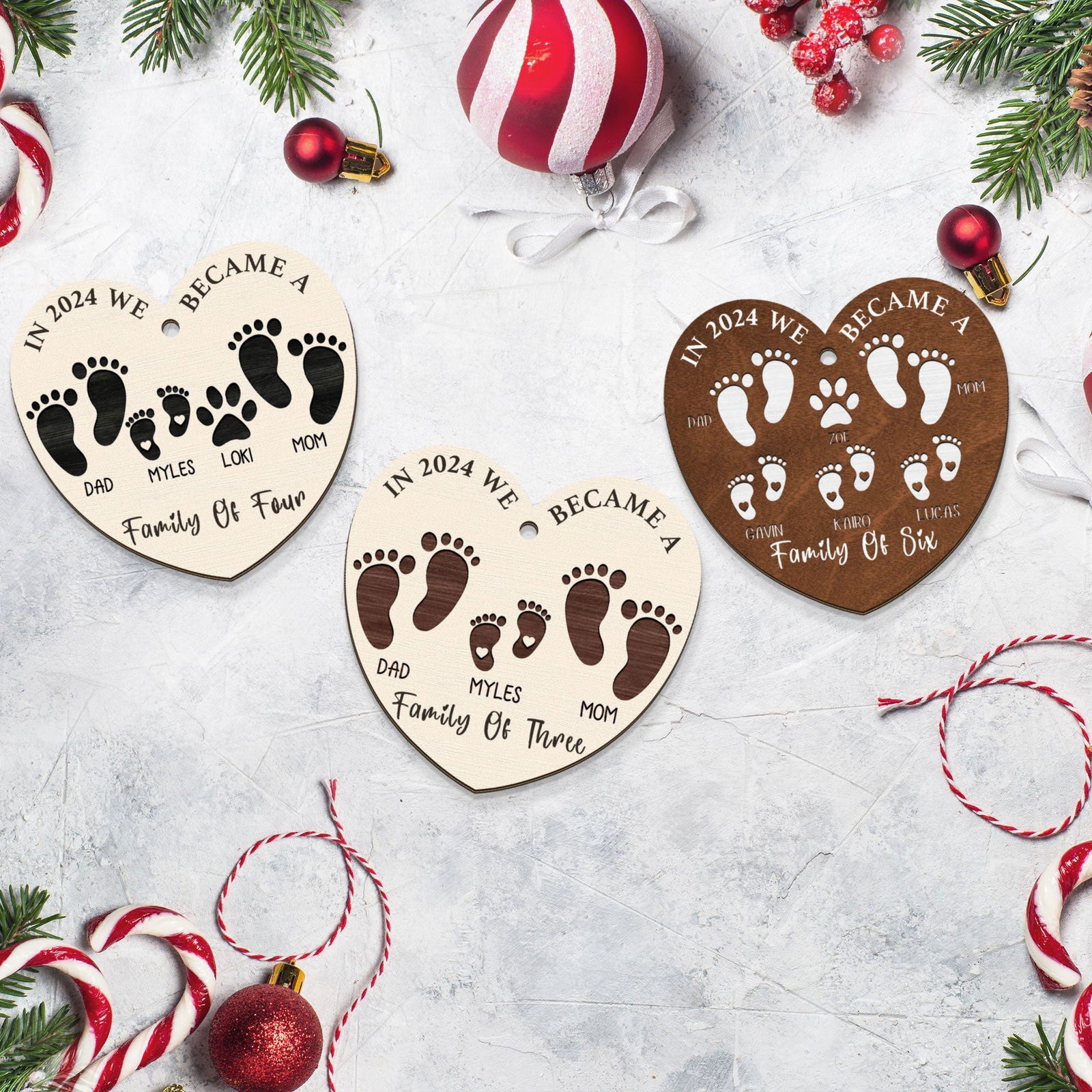 First Christmas As A Family Of Four Footprints, Personalized Custom Shaped Wooden Ornament CF701 - 19Gifts