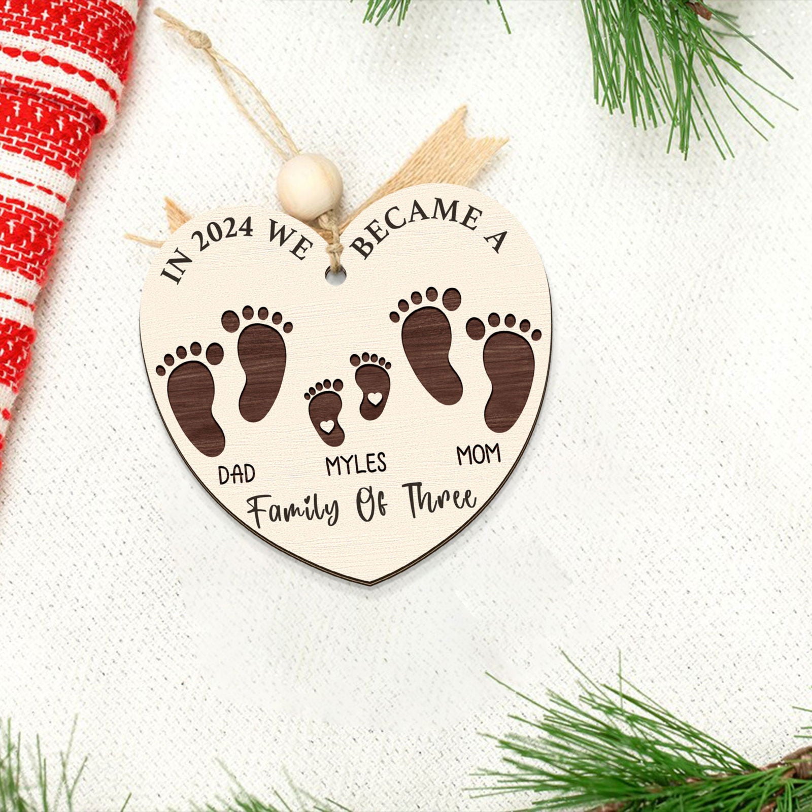 First Christmas As A Family Of Four Footprints, Personalized Custom Shaped Wooden Ornament CF701 - 19Gifts