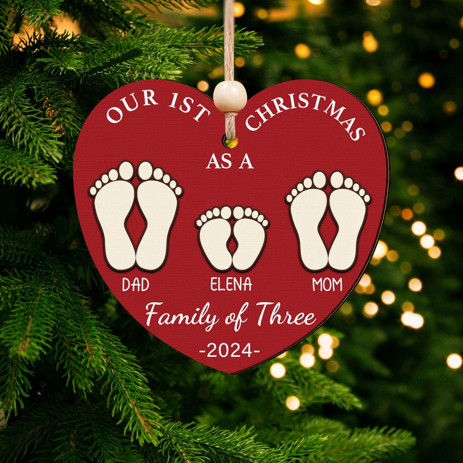First Christmas As A Family Ornament, Personalized Two Layer Wooden Ornament CF292 - 19Gifts