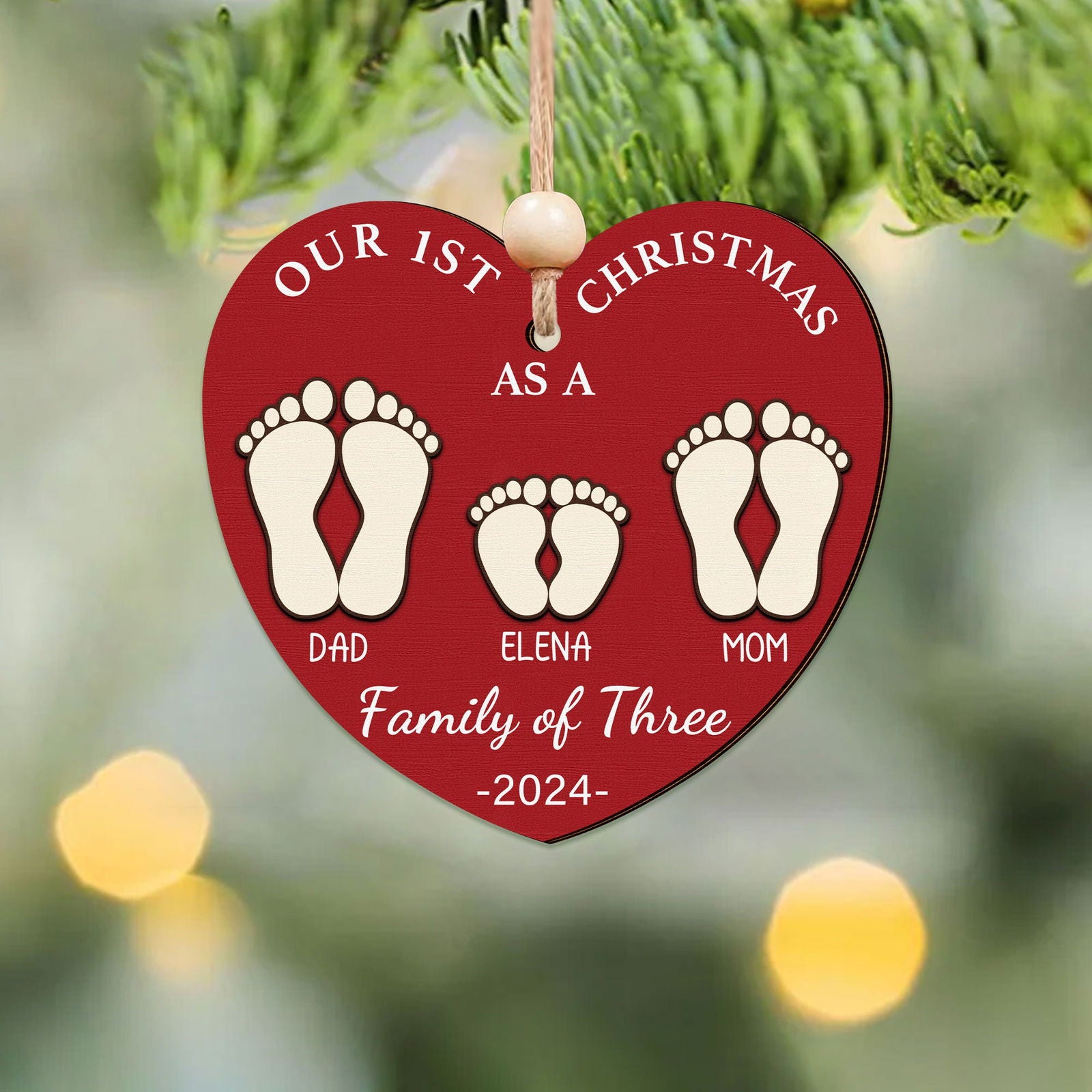First Christmas As A Family Ornament, Personalized Two Layer Wooden Ornament CF292 - 19Gifts