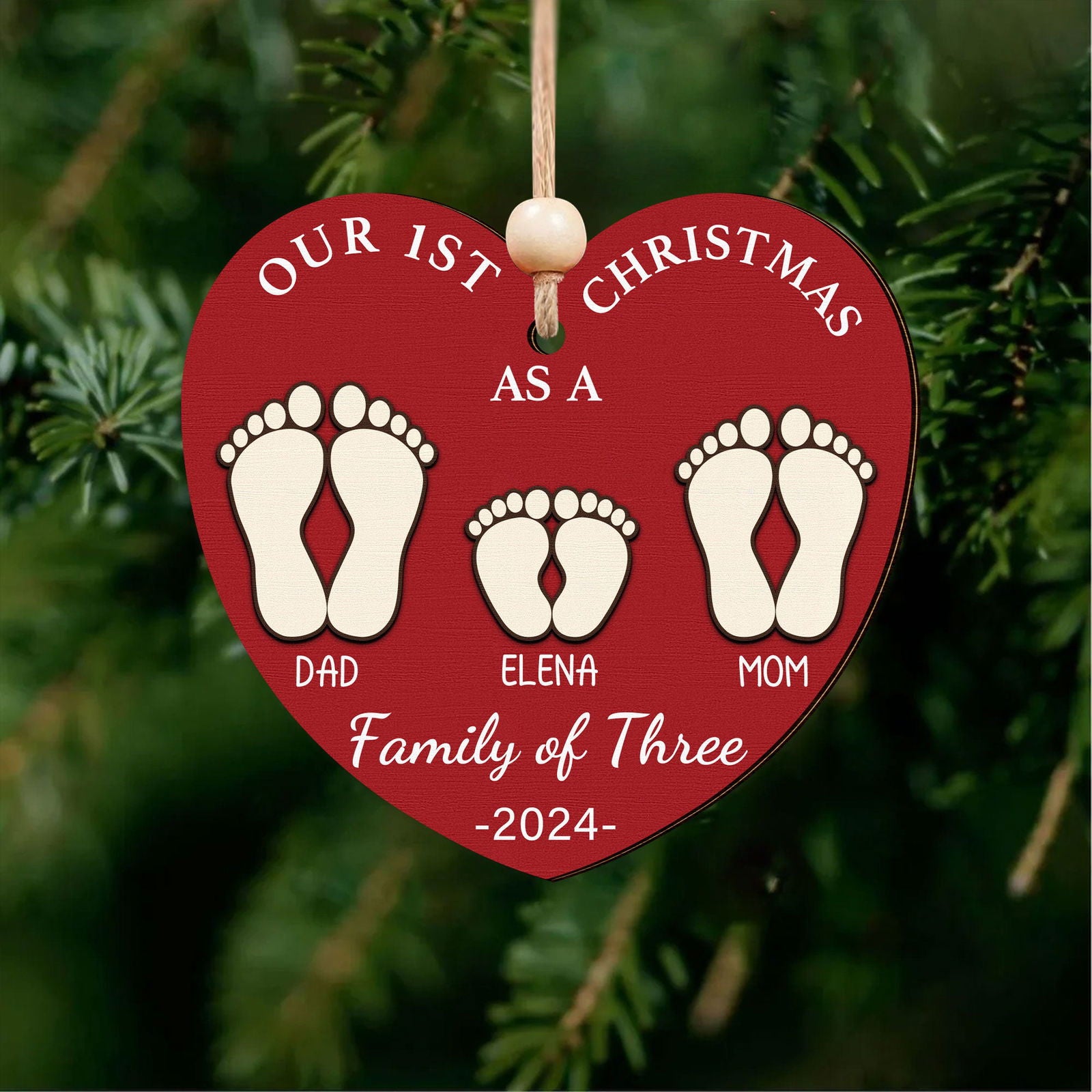 First Christmas As A Family Ornament, Personalized Two Layer Wooden Ornament CF292 - 19Gifts