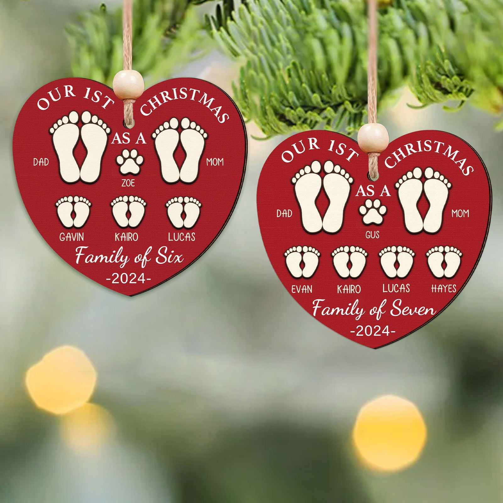 First Christmas As A Family Ornament, Personalized Two Layer Wooden Ornament CF292 - 19Gifts