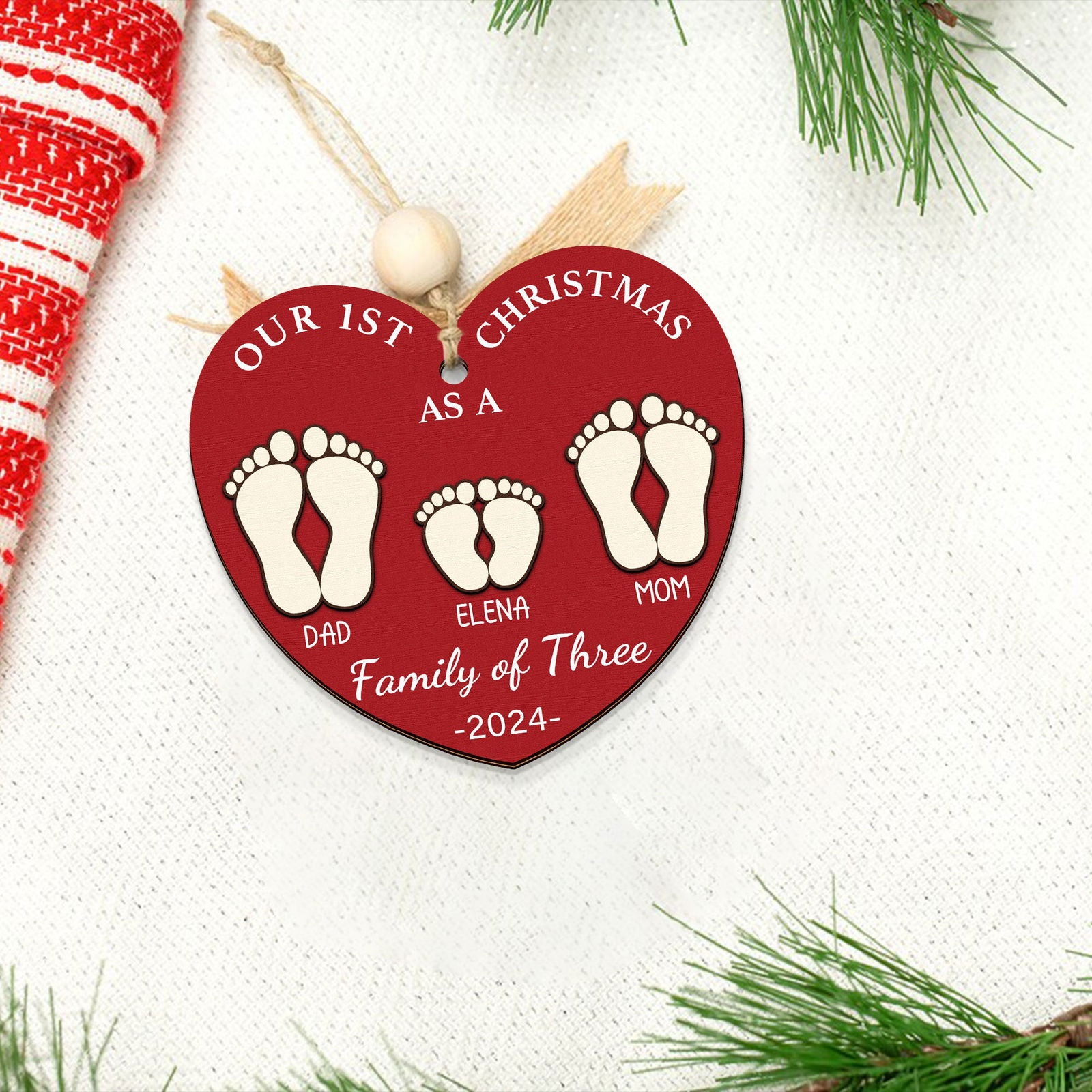 First Christmas As A Family Ornament, Personalized Two Layer Wooden Ornament CF292 - 19Gifts