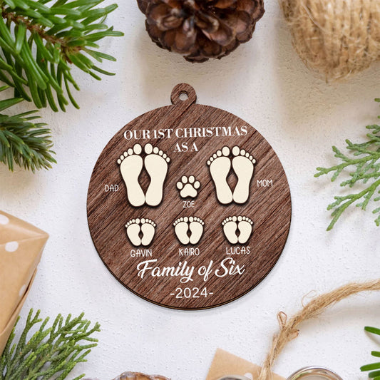 First Christmas As A Family Ornament, Personalized Two Layer Wooden Ornament CF293 - 19Gifts