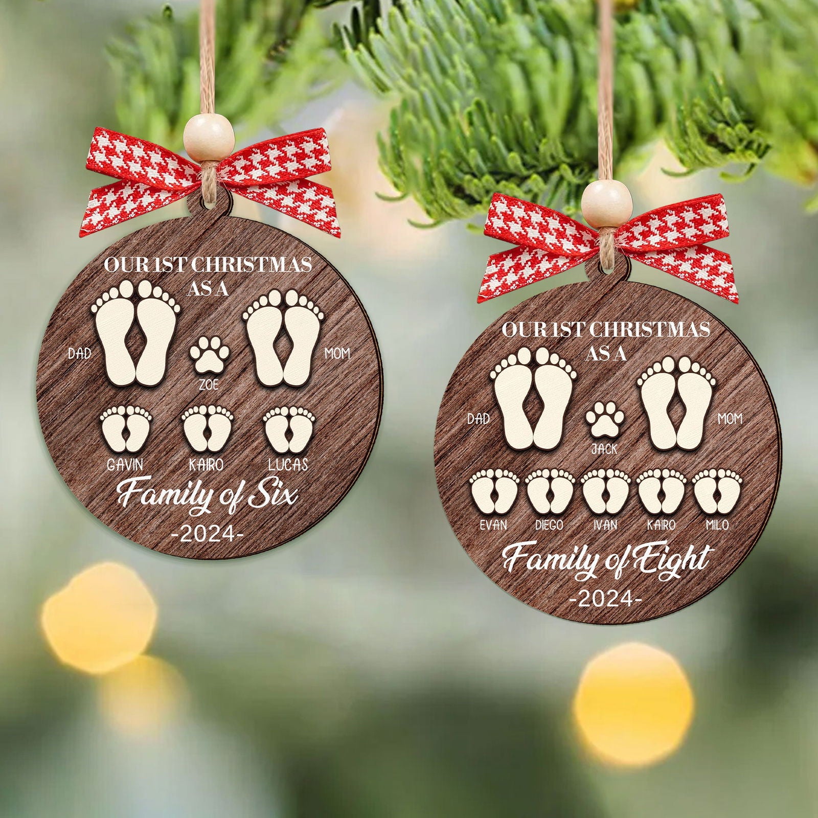 First Christmas As A Family Ornament, Personalized Two Layer Wooden Ornament CF293 - 19Gifts