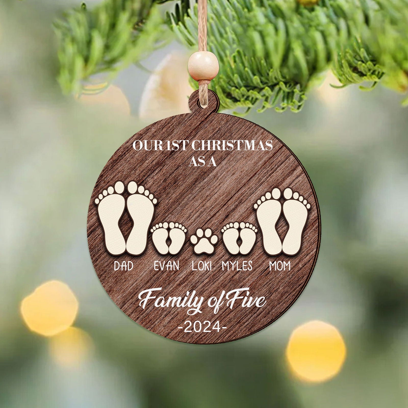 First Christmas As A Family Ornament, Personalized Two Layer Wooden Ornament CF293 - 19Gifts