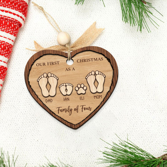 First Christmas As A Family Ornament, Personalized Two Layer Wooden Ornament CF297 - 19Gifts