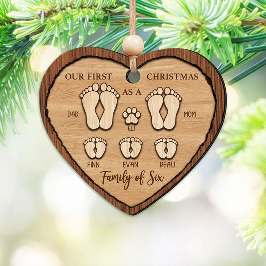 First Christmas As A Family Ornament, Personalized Two Layer Wooden Ornament CF297 - 19Gifts