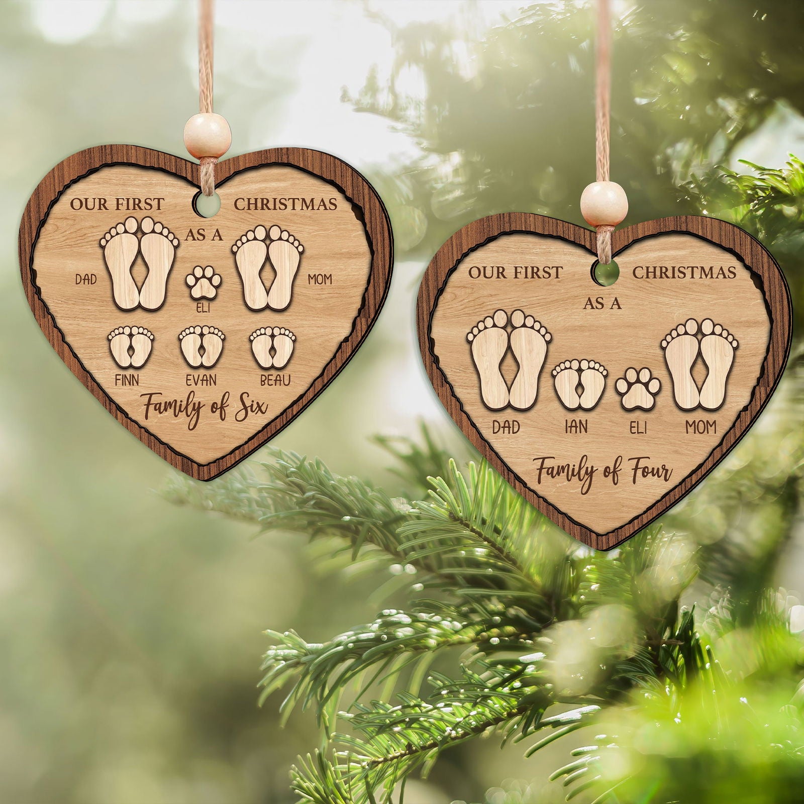 First Christmas As A Family Ornament, Personalized Two Layer Wooden Ornament CF297 - 19Gifts